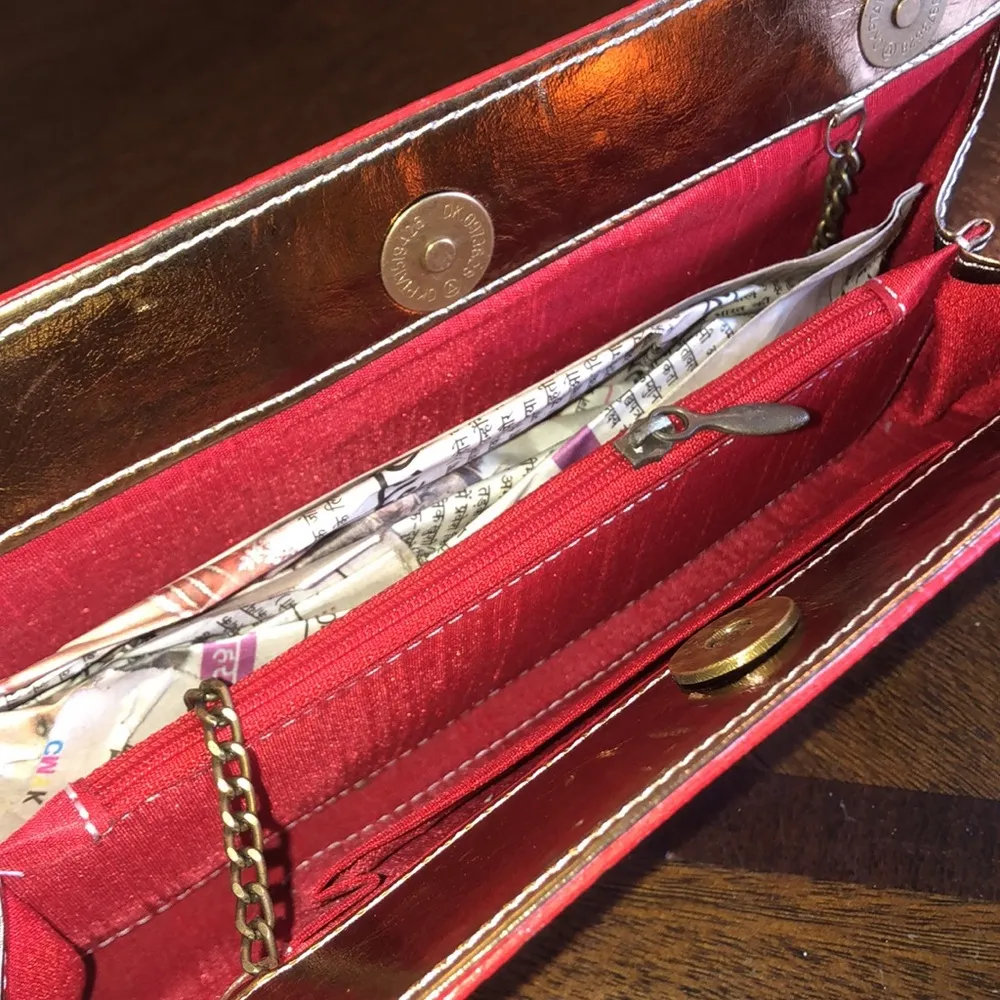 Indian Art Work Floral Lady Purse Clutch Convertible Handbag Red - Image 5