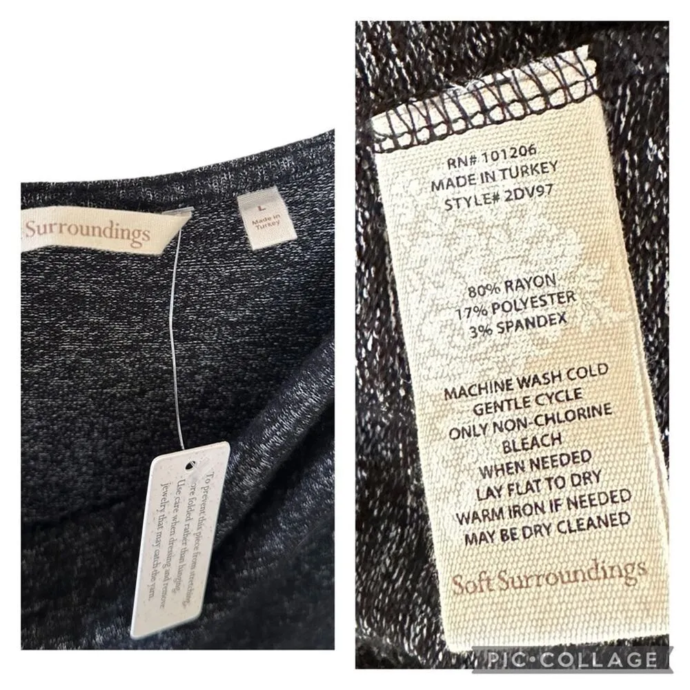 NEW Soft Surroundings Jumpsuit Grey Black Marabella Cowl Neck Drawstring Large - Image 13