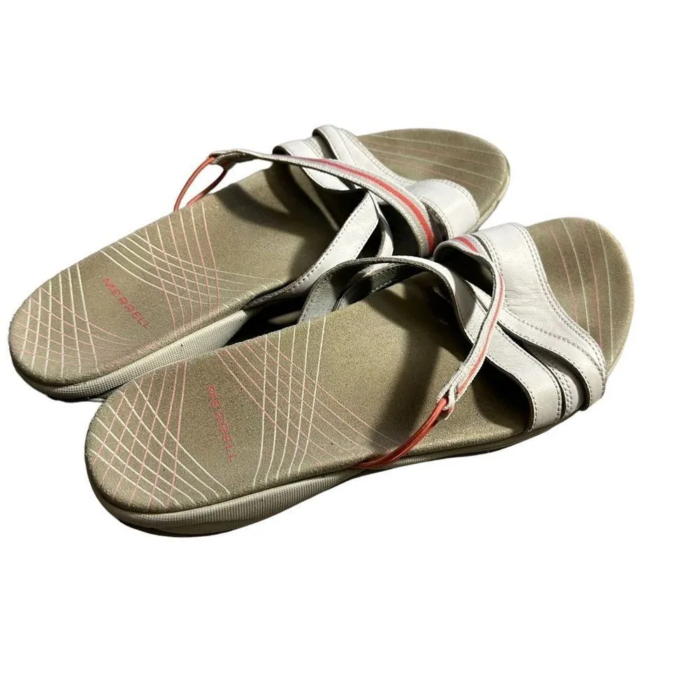 Merrell Womens Camellia White Leather Cayenne Strip‎ Slides Slip On Sandals - 11 - Image 3