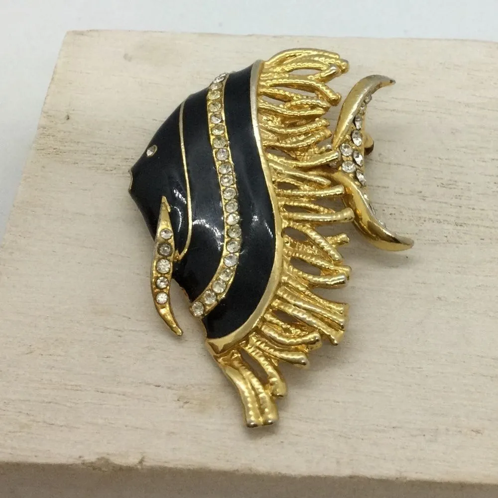 Vintage Enamel Rhinestone Fish Brooch Jewelry Gold - Image 10