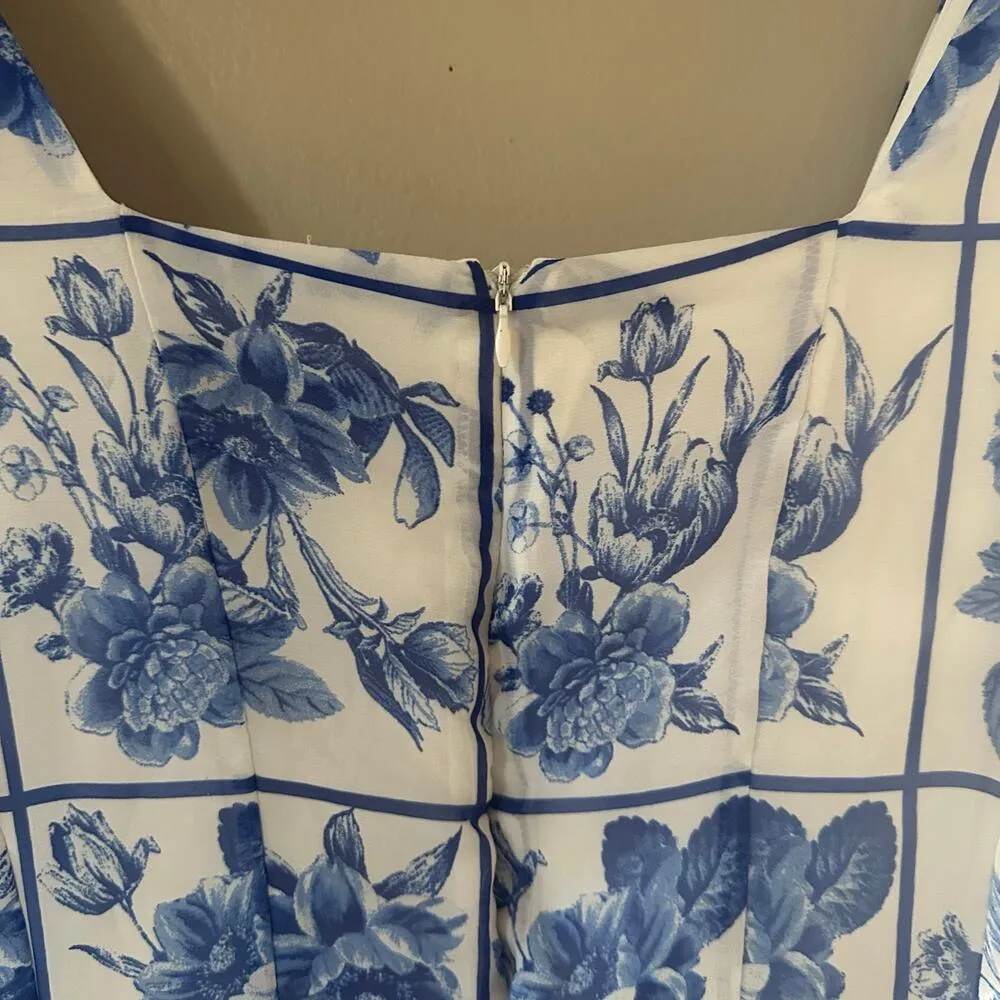 Melonie T White and Blue Floral Square Neck A - Image 5