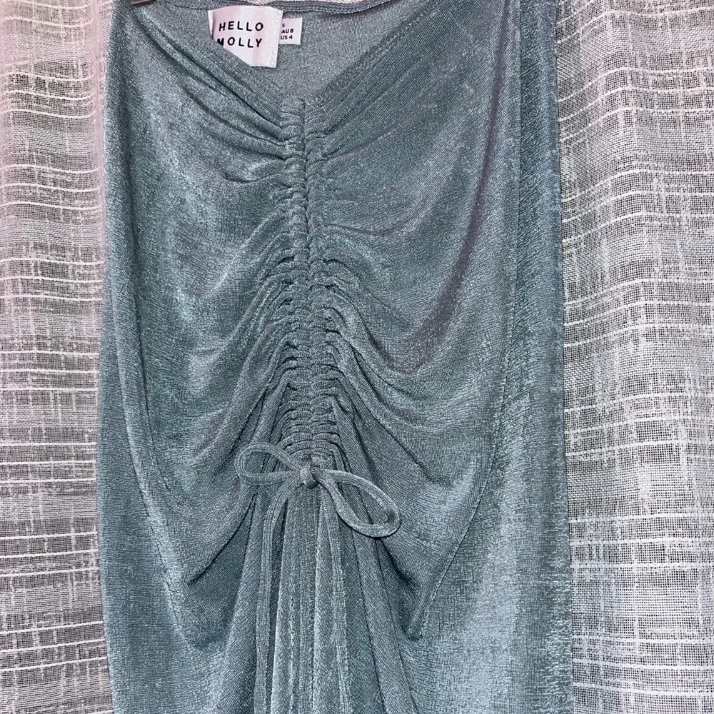 HELLO MOLLY Mermaidcore Sparkly Aquamarine Ruched Skirt - Sz. 4 / Small - Image 2
