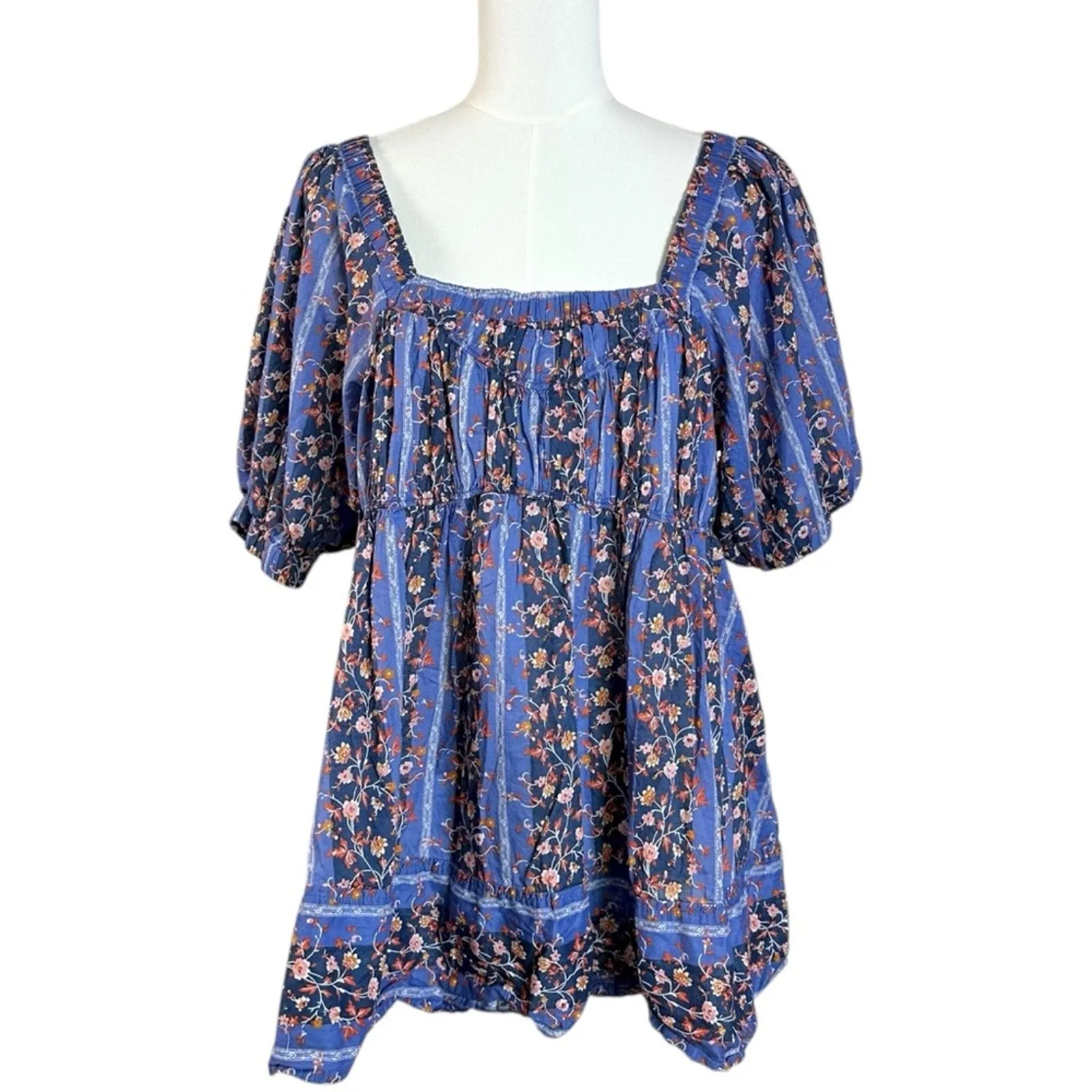 Free People Retro 70s Bohemian Vintage Lover Blouse Dutch Blue Combo Small - Image 10