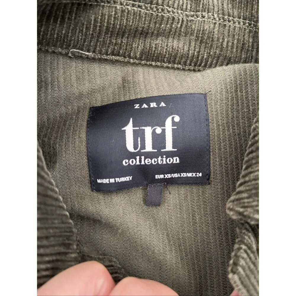 Zara XSmall Women Moss Green Button Down Oversized Corduroy Shirt Dress Grunge - Image 5