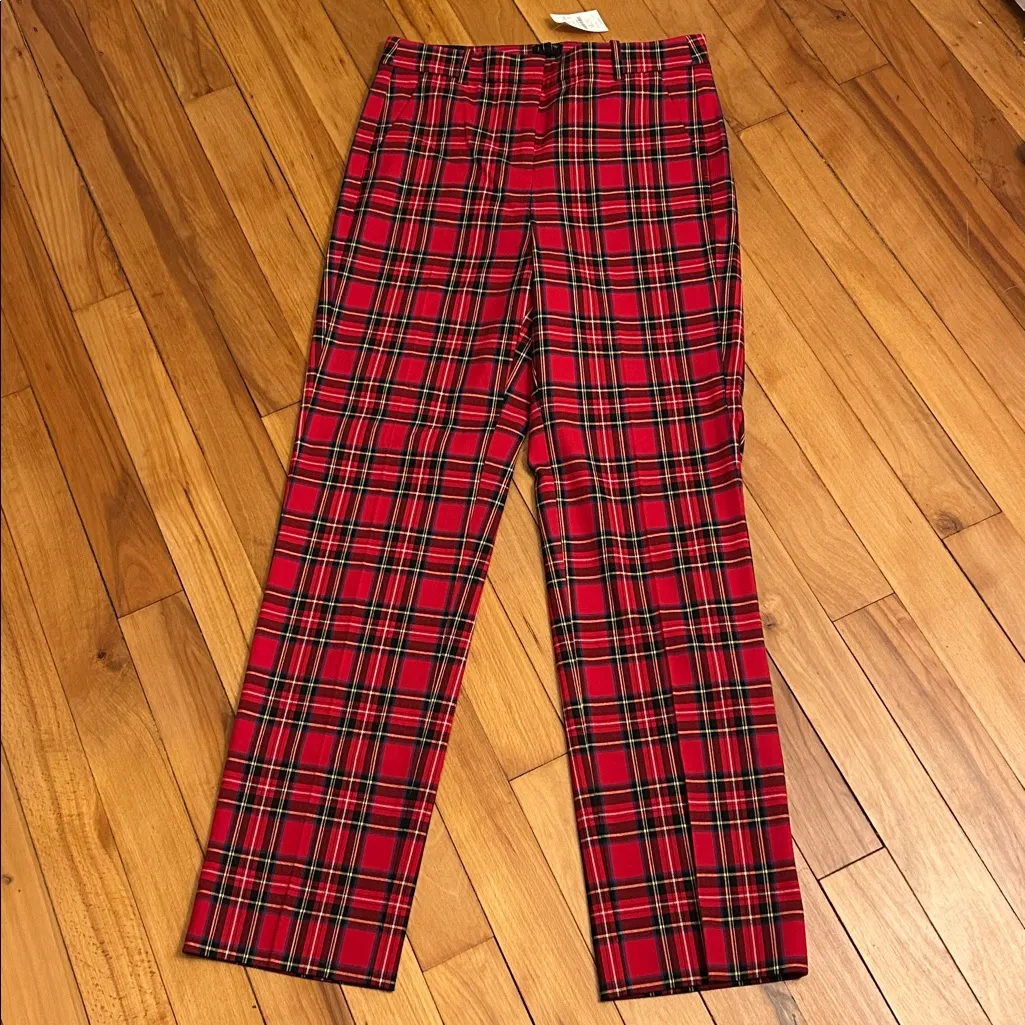 J. Crew Red Plaid Kallie Dress Pant Size 6 - Image 3