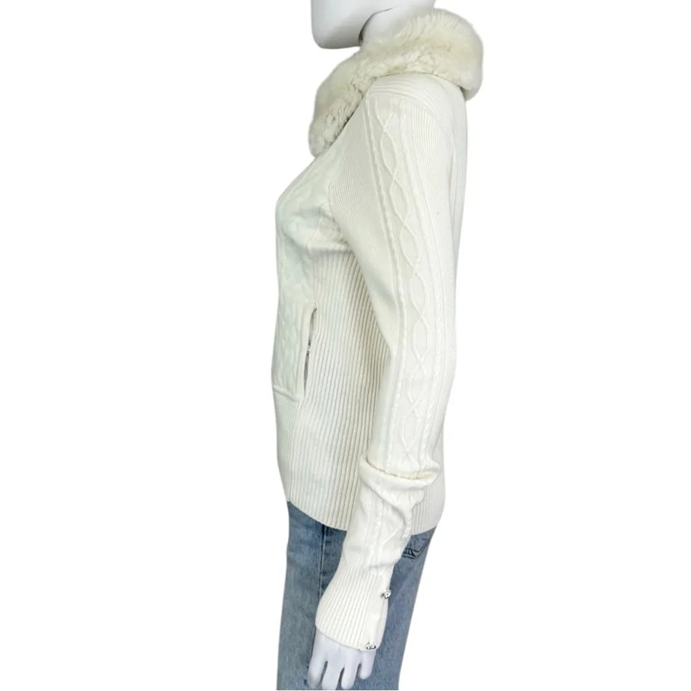 White House Black Market Cream Cable Knit Jacket Size M - Image 2