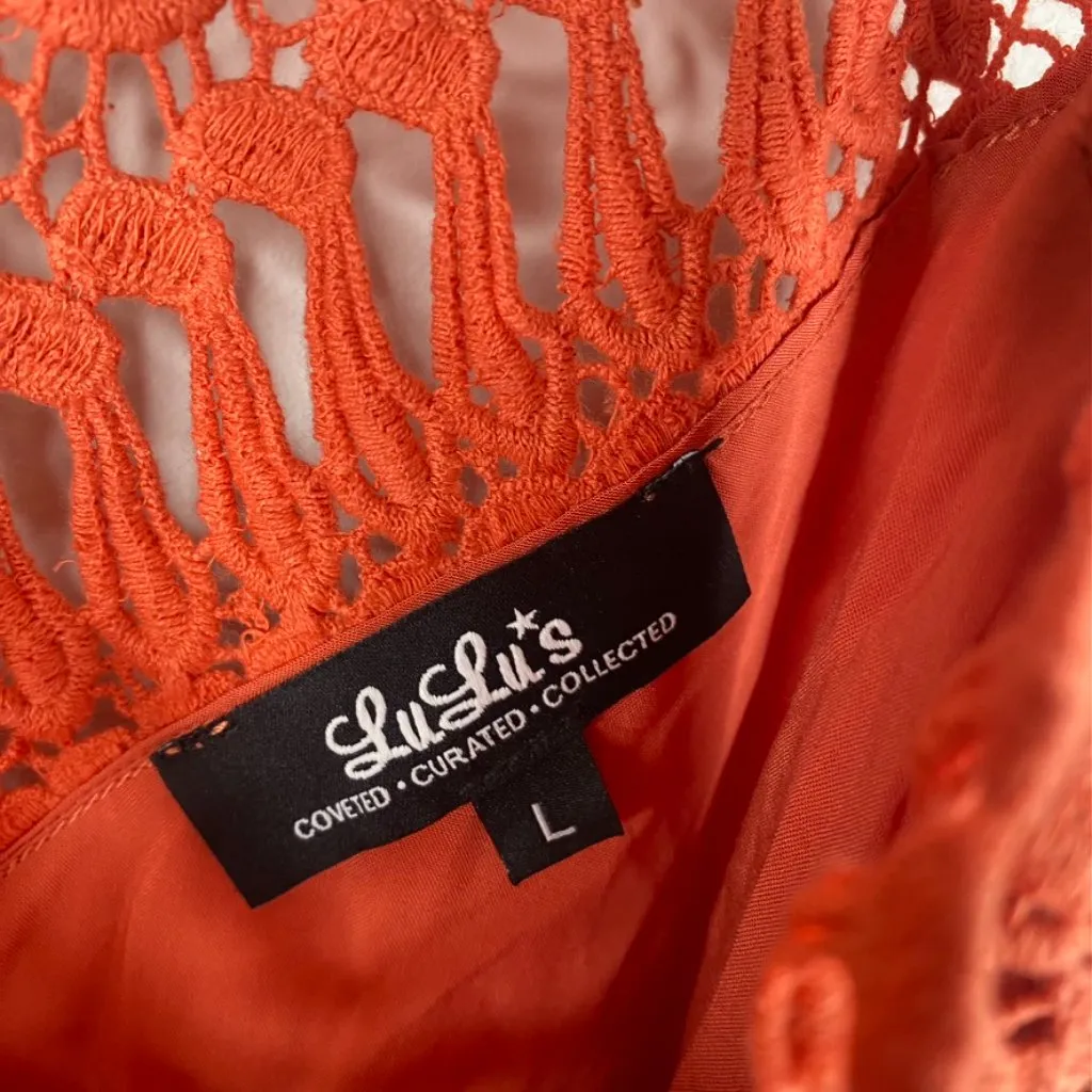 Lulus Orange Slip Dress Crochet Embroidered Neckline Size L - Image 2