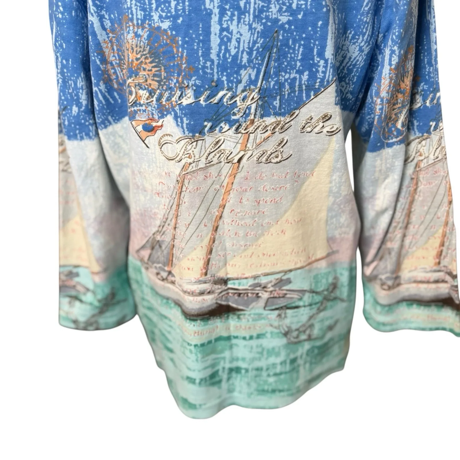 Vtg Take Two Womens All Over Print Shirt XXL Art to Wear Sequin Sailboat Cruise - Image 5