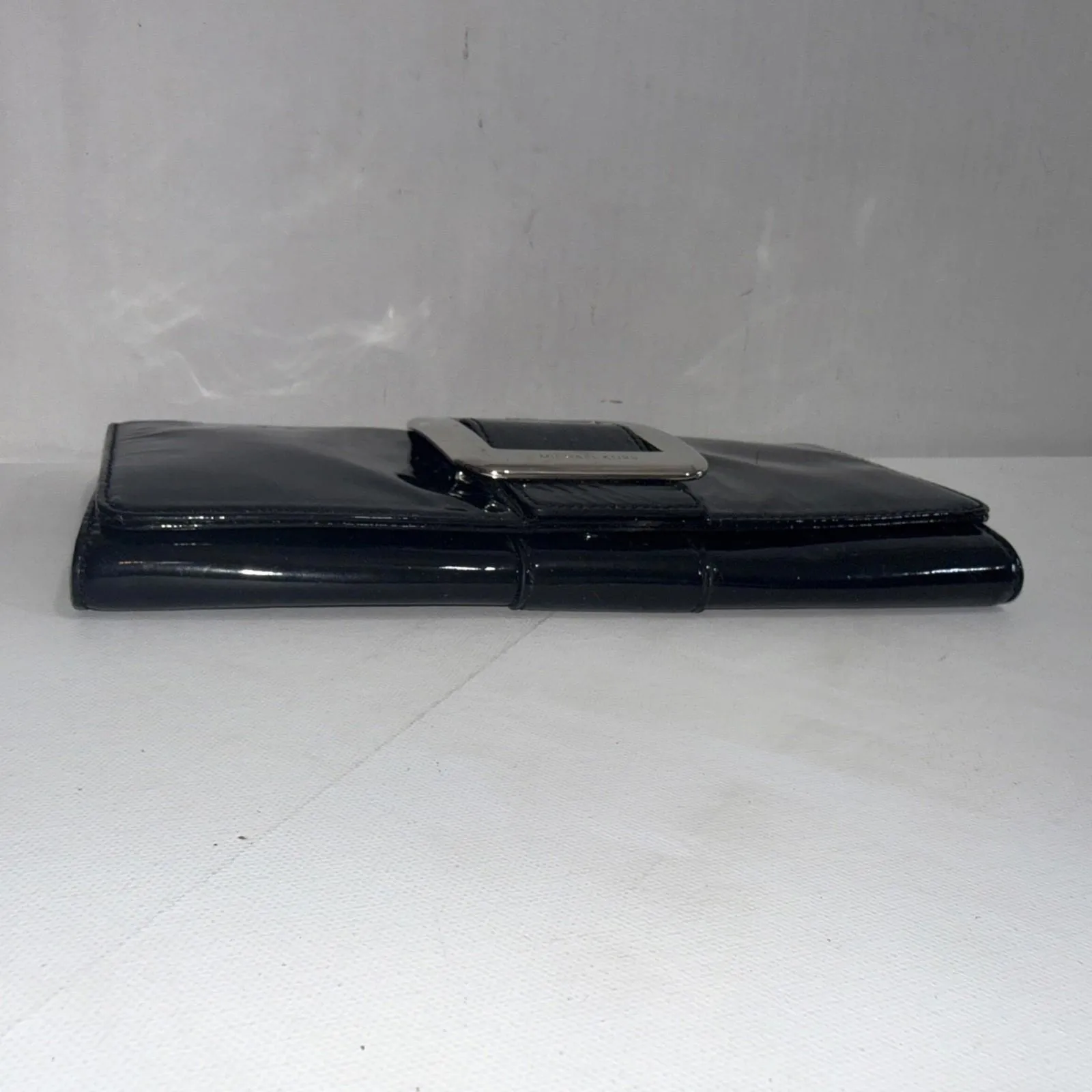 Michael Kors Buckle Black Designer Old Money Minimalist Patent Leather Clutch - Image 15