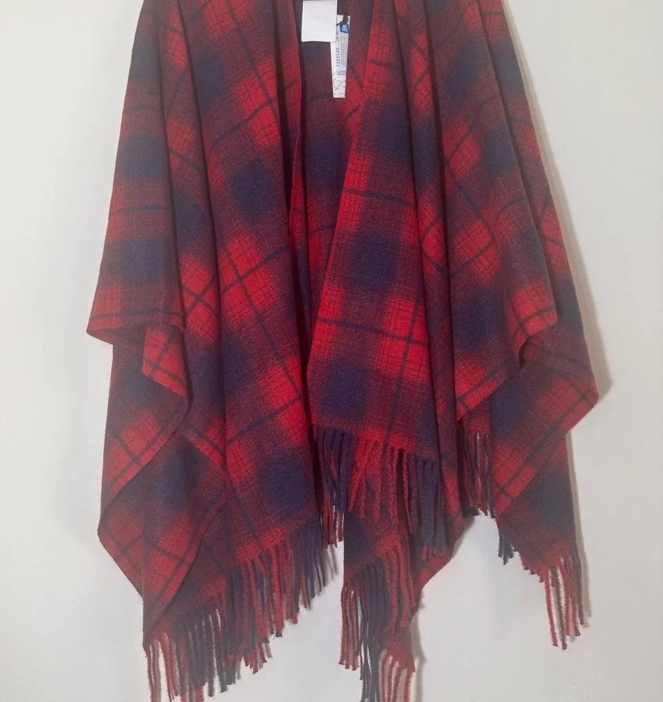 Treasure & bond fringe plaid blanket wrap Shawl poncho one size NWT - Image 5