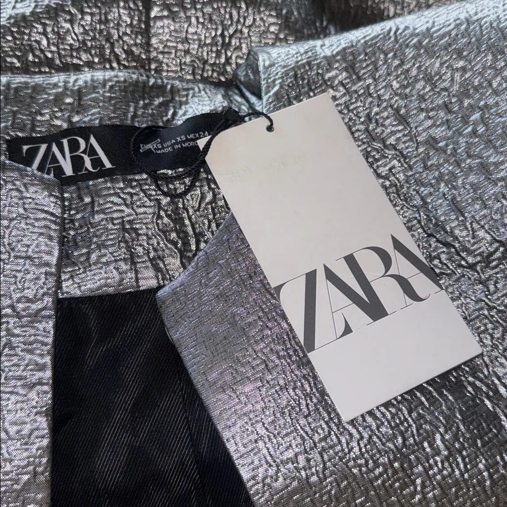 NWT ZARA Cropped Jacket With Lamination Bloggers Fave Silver Festive XS Oversize - Image 10