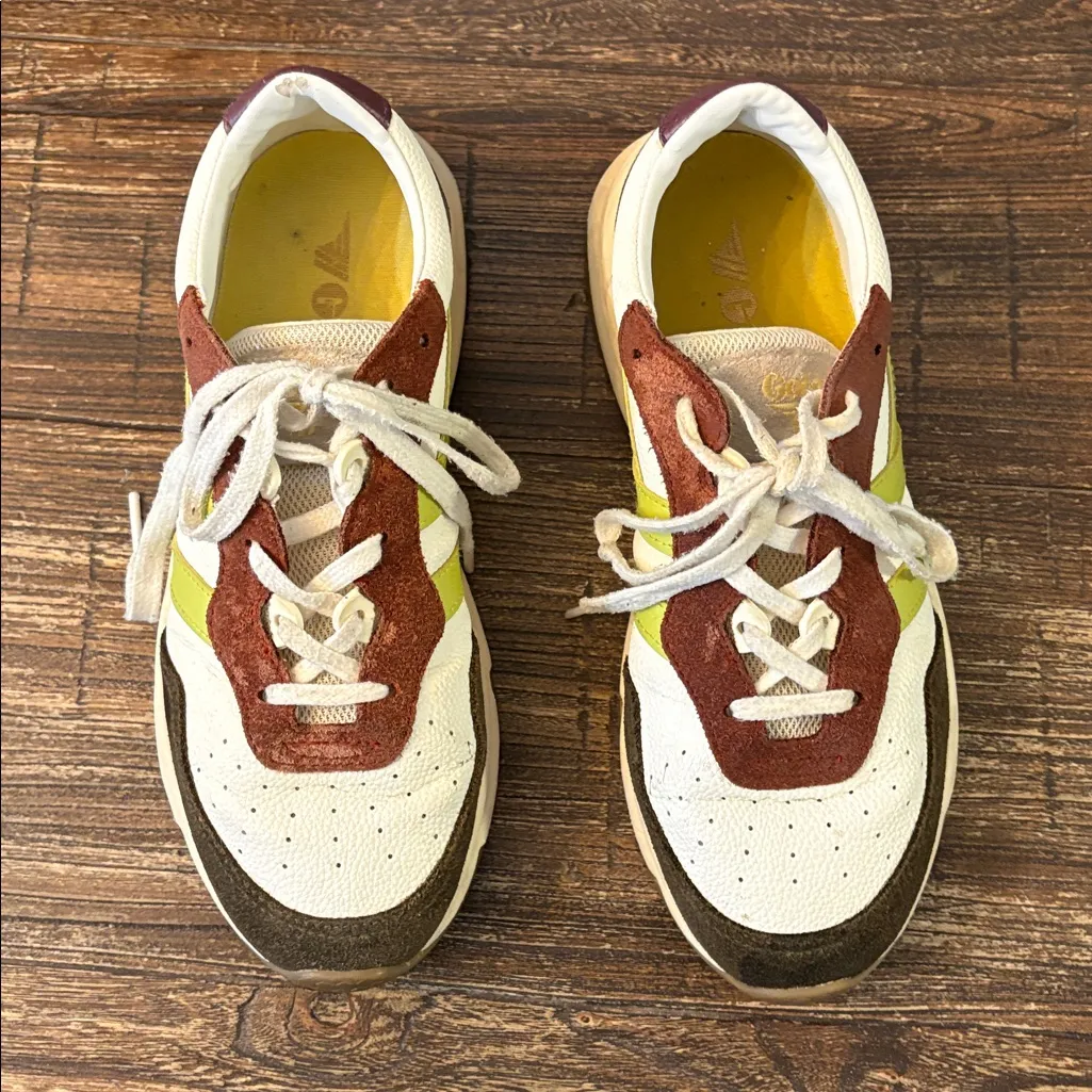 Gola Saturn Quadrant Sneakers 7.5 Burgundy Mustard White Retro Vintage Indie Brown - Image 2