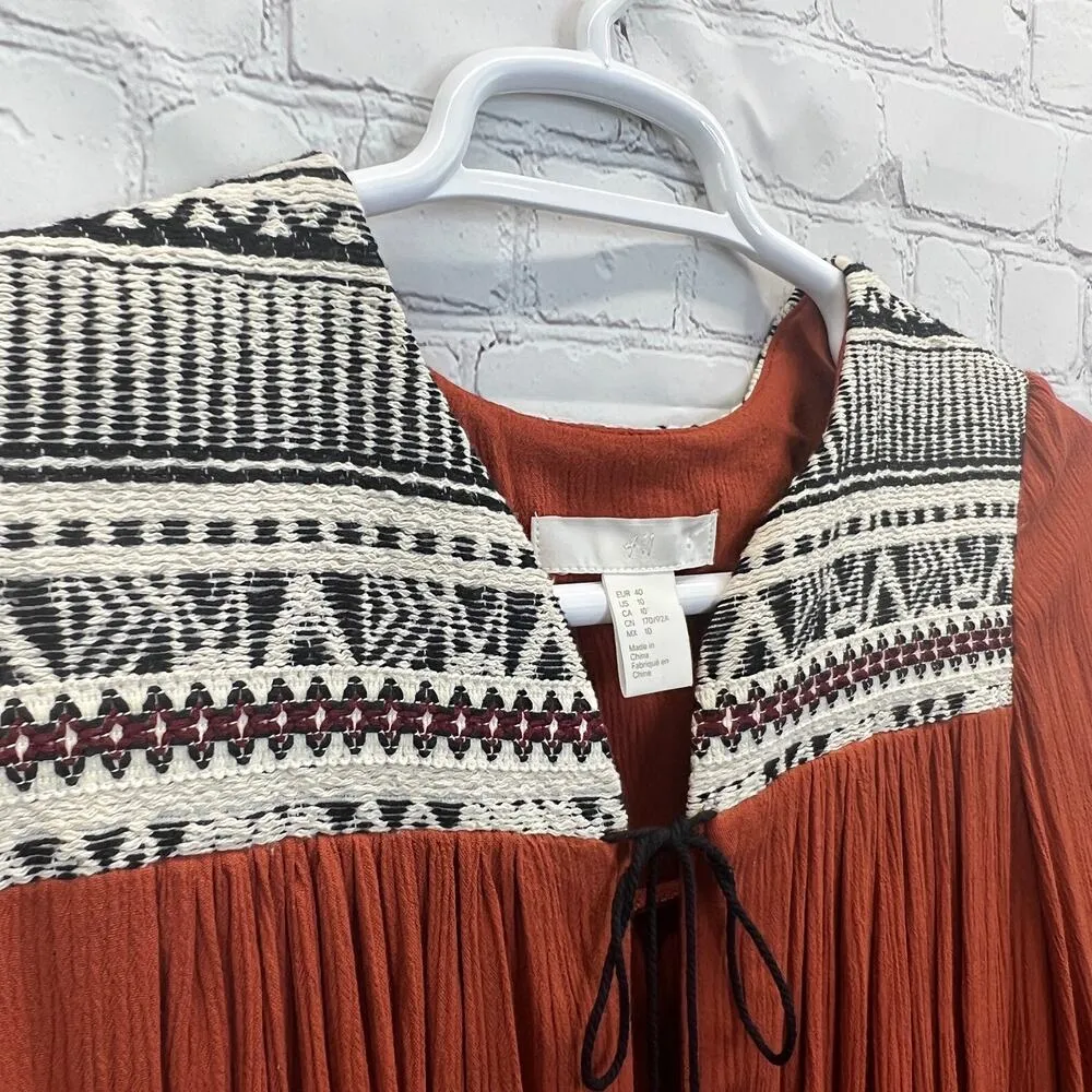 H&M Boho Peasant Blouse Orange Embroidered Tunic Top 10 M Ethnic Festival Flowy - Image 7
