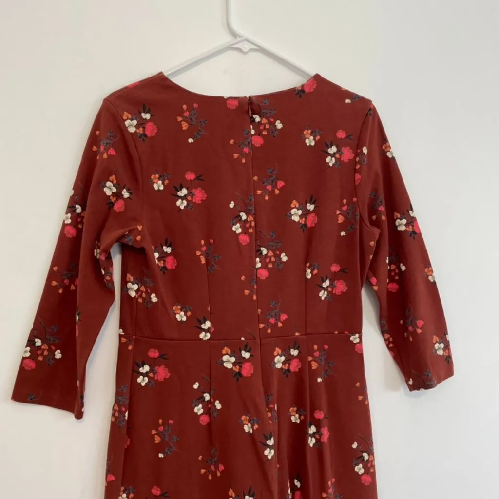 OLD NAVY Floral Ponte Knit Sheath Dress Rust Terracotta Red / Brown 3/4 Sleeve M - Image 13