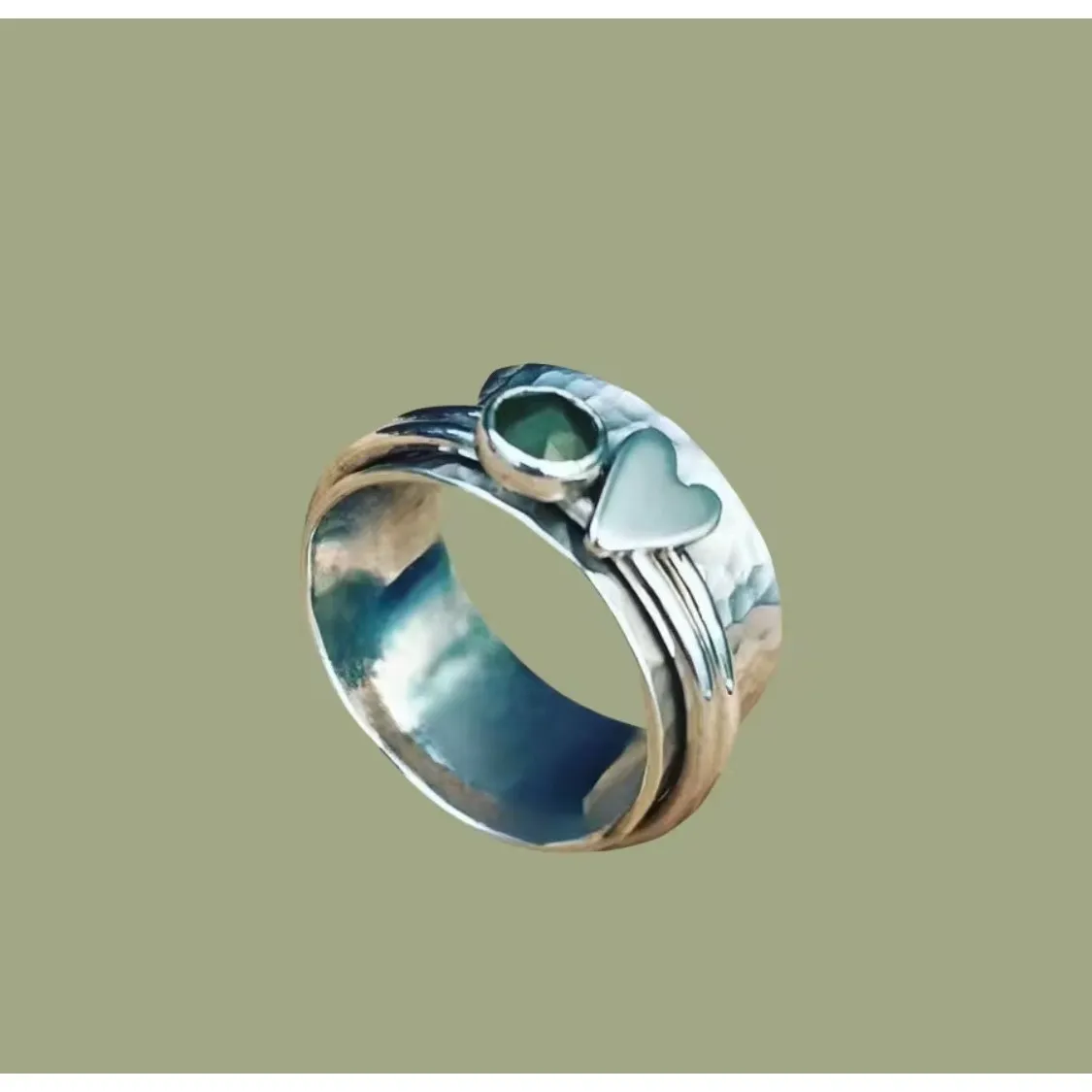 Emerald Heart Spinner Ring‎ | Silver Plated - Image 6