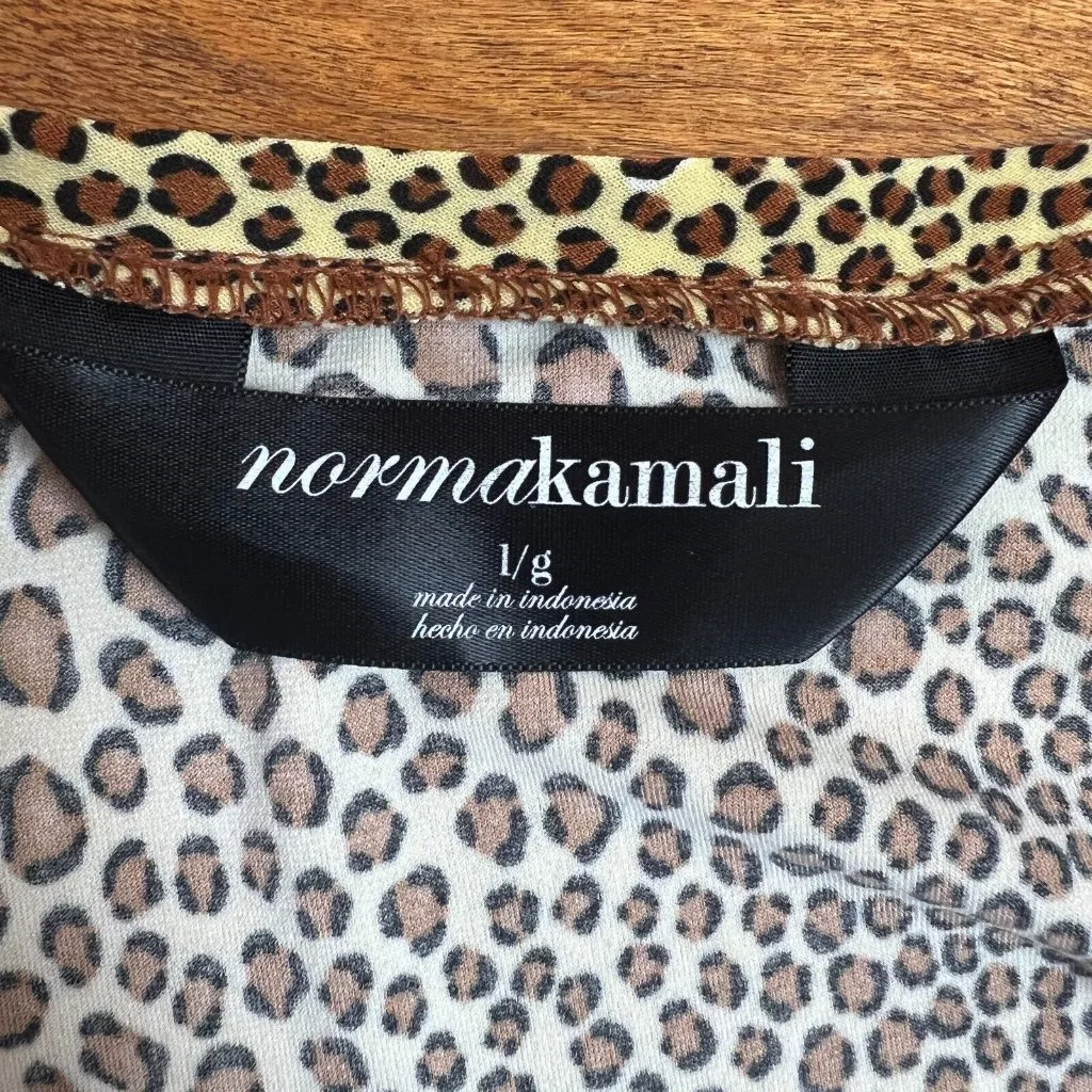Norma‎ Kamali Top Womens Large Brown Leopard Animal Print Long Sleeve Stretch - Image 8