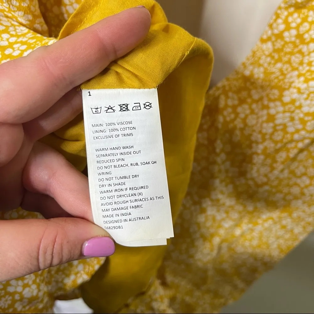 Bardot mustard yellow white floral mini dress size 10 Large - Image 8