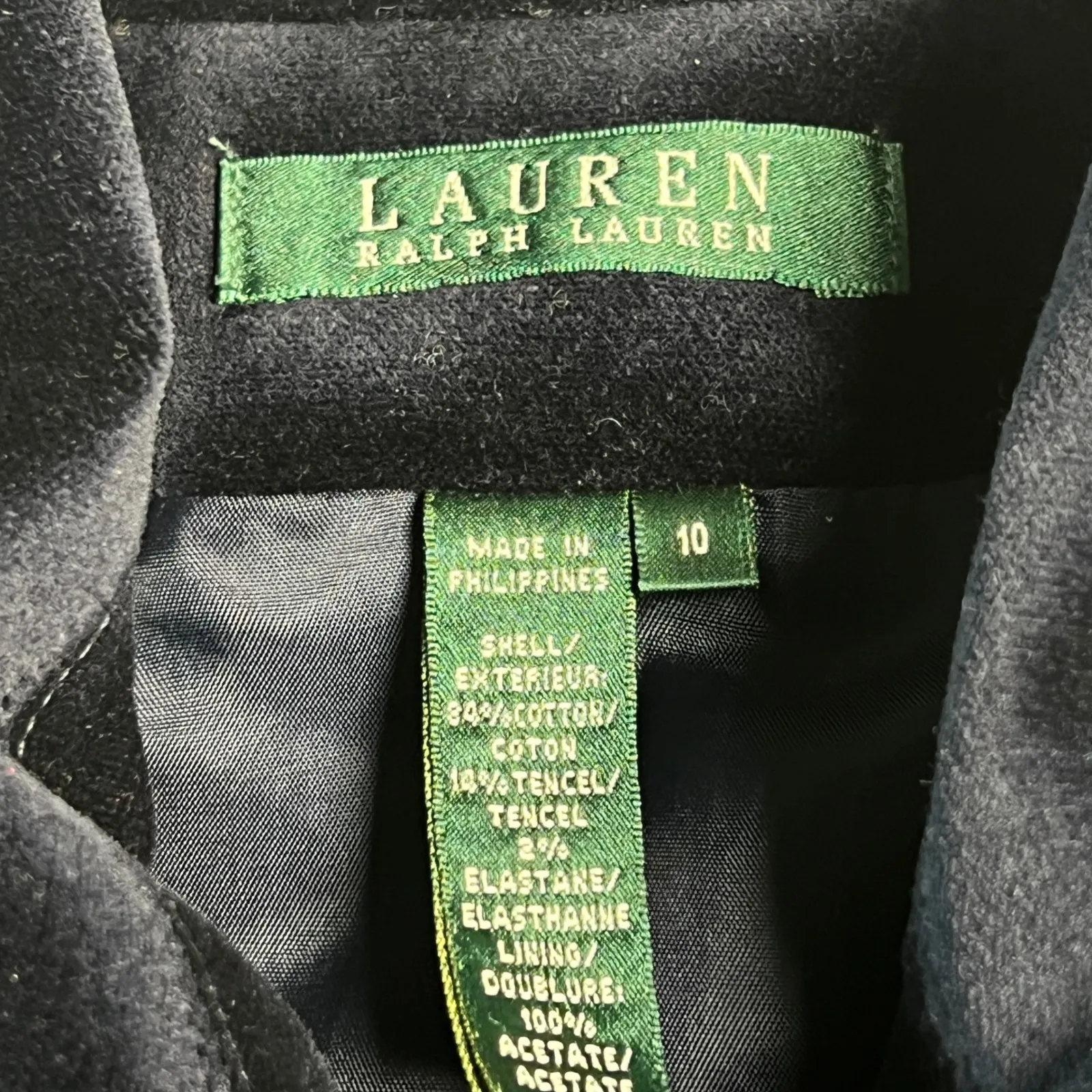 Lauren Ralph Lauren Navy Velvet Double Breasted Peacoat Jacket Size 10 - Image 3