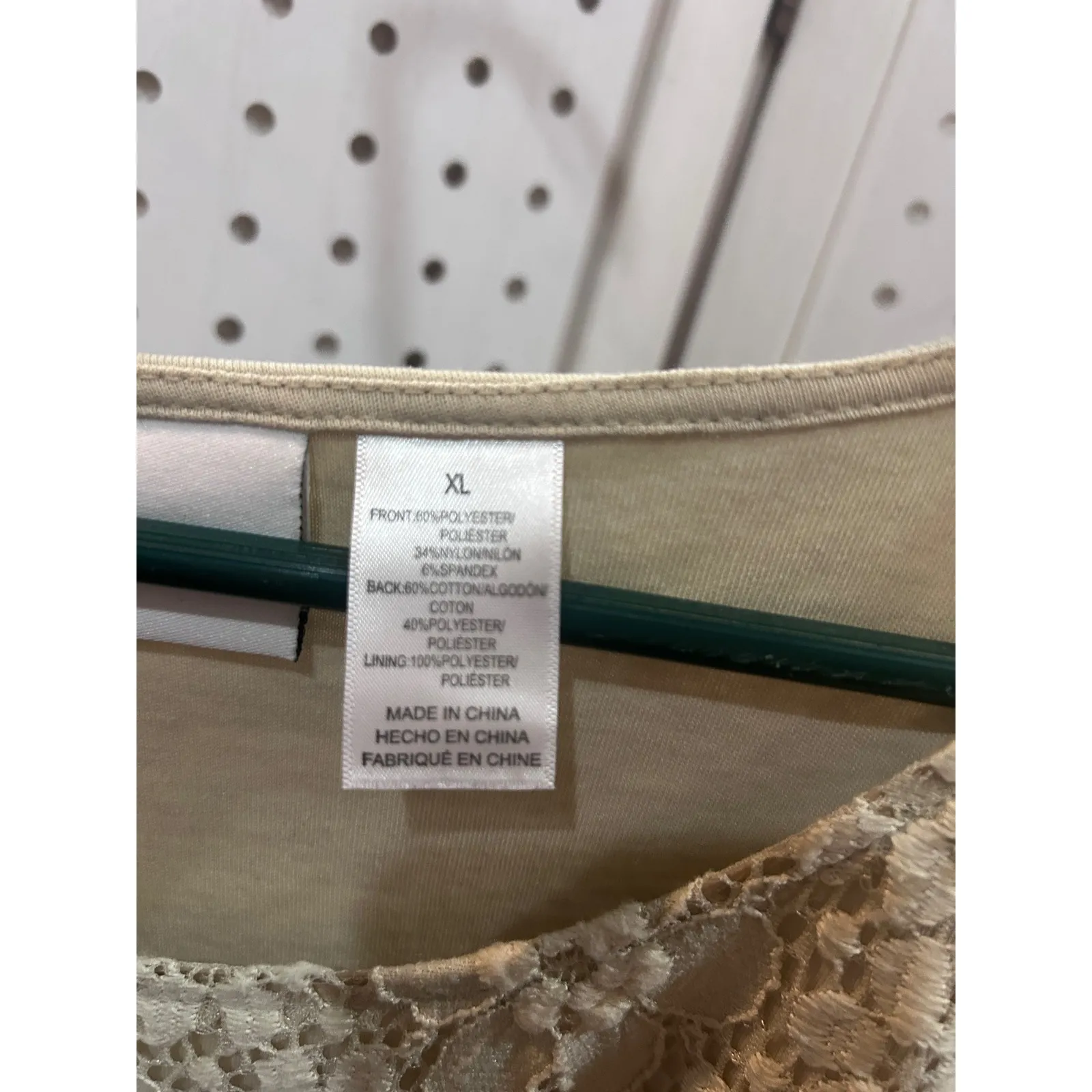 Alfred Dunner Lace Overlay Top Beige Short Sleeve Casual Womens XL - Image 5