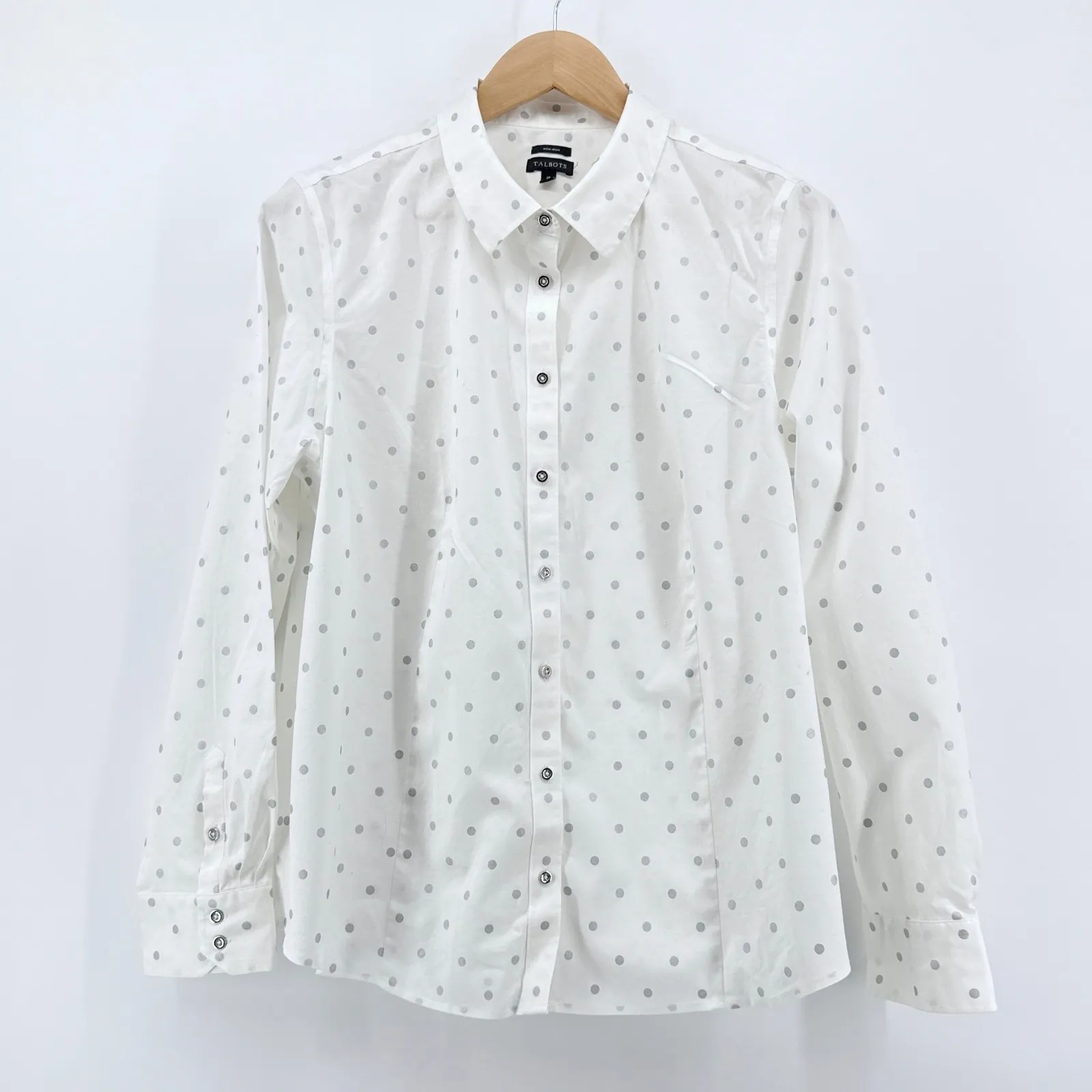 Talbots Perfect Shirt White Silver Dot Non Iron Cotton Spandex Button Up Size 18 - Image 2