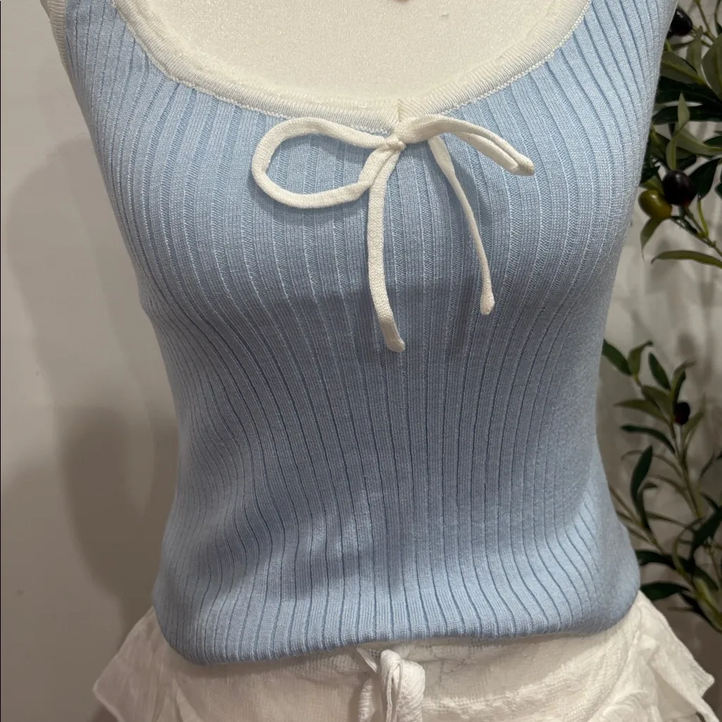 Double Zero  Light Blue Ribbed Top - Image 2