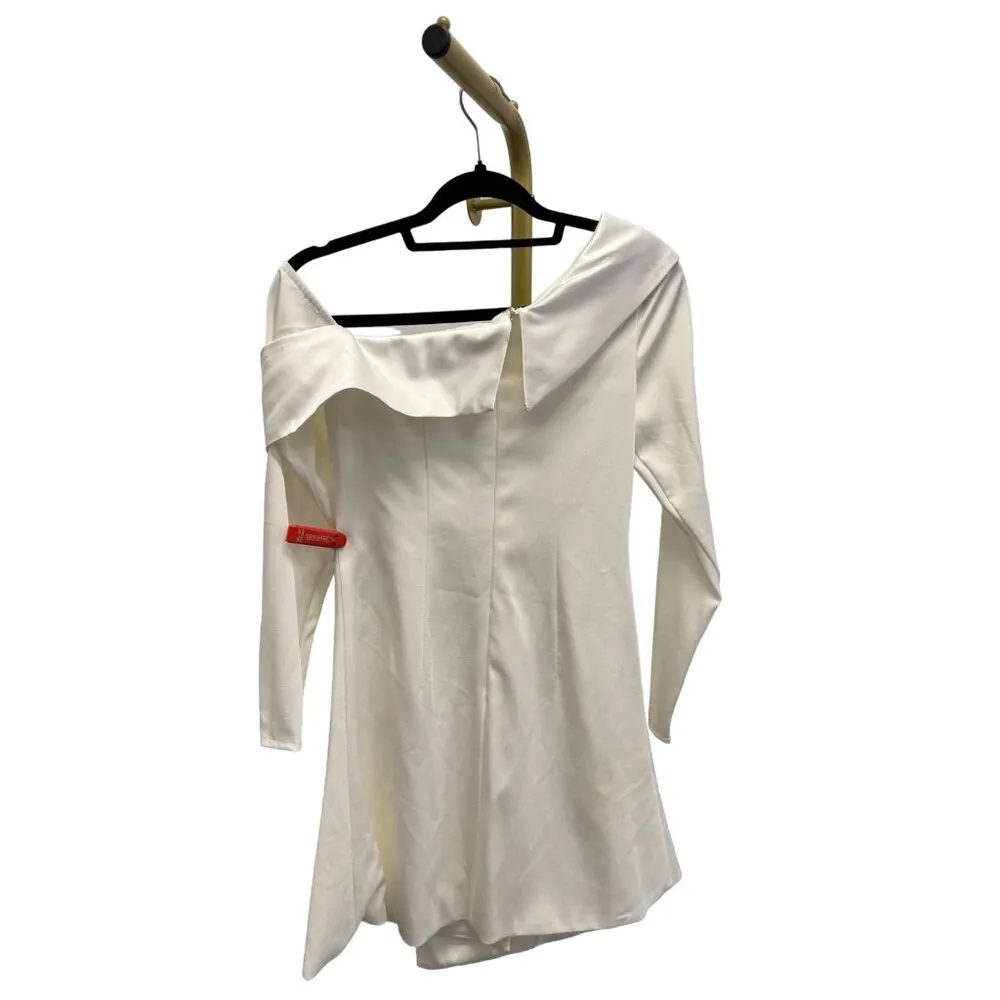 MAC DUGGAL Drop Shoulder Faux Tuxedo Mini Dress White Womens Size 0 - Image 6