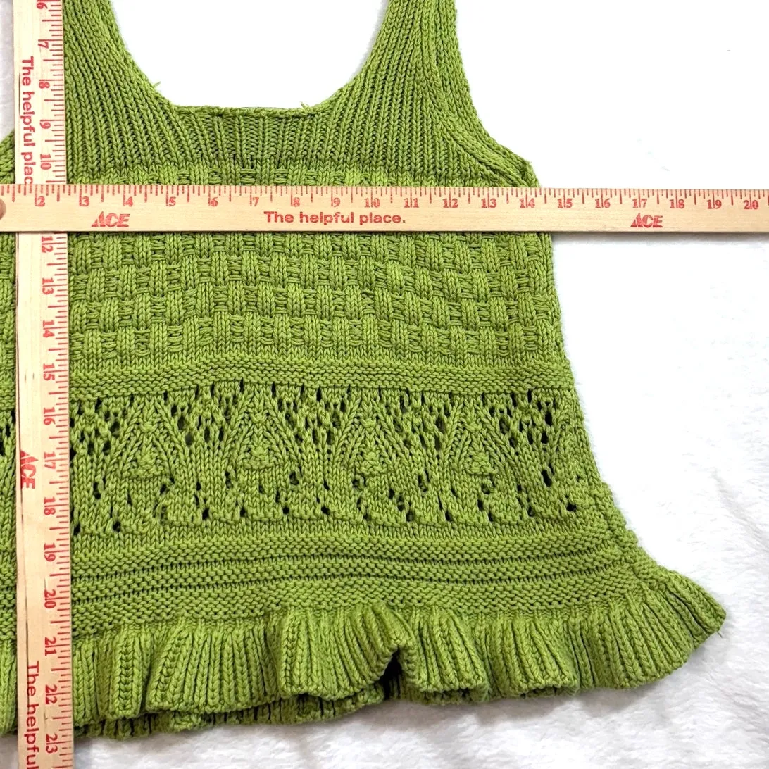 Broadway 38 L Lime Green Knit Tank Top‎ Ruffled Cottage Farmcore Nature Boho Y2K Size L - Image 6
