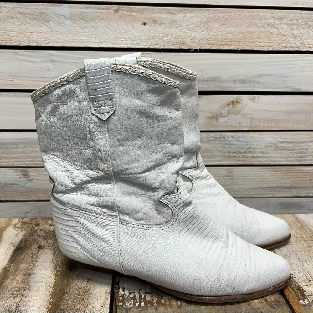 Vintage Zodiac USA White Leather Western Cowboy Boots Style #317240 Size 9.5M - Image 3