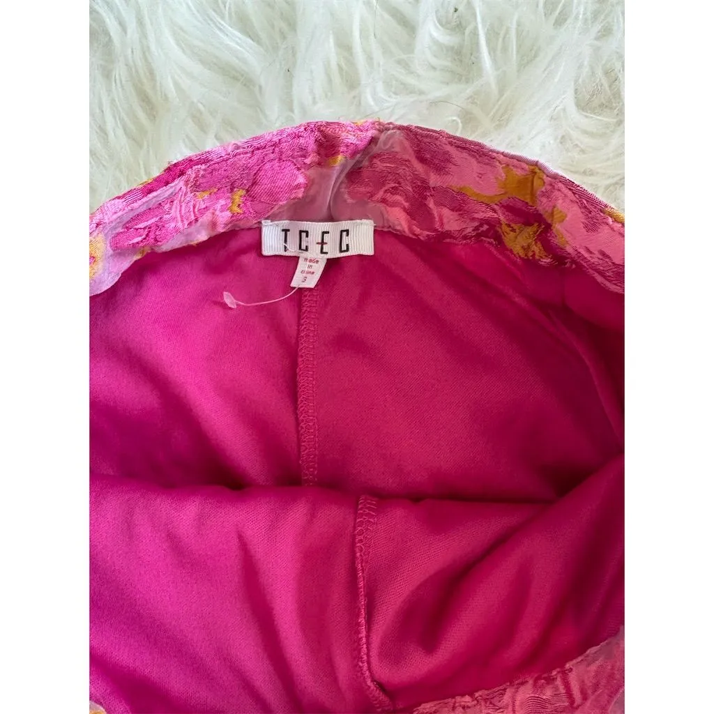 TCEC Women's High-Rise Pink‎ Floral Jacquard Shorts Size S Casual NEW - Image 4