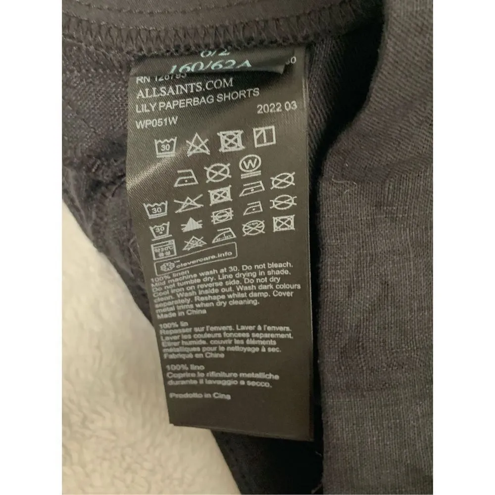 NWT Women’s All Saints Lily Linen Paperbag Shorts in Black Size 2 - Image 10
