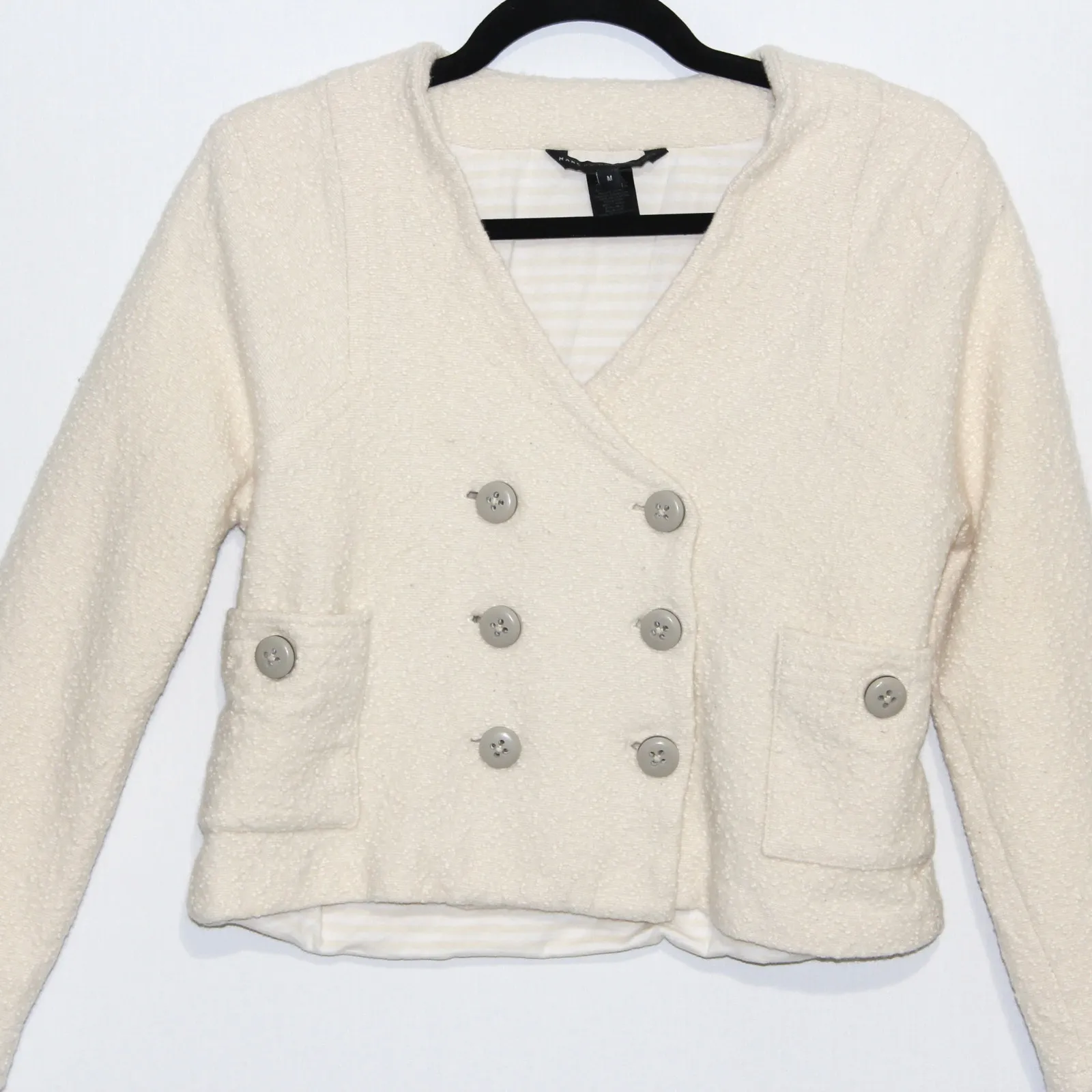 Vintage Marc by Marc Jacobs Cream Cropped Knit Jacket Size Medium - Image 3