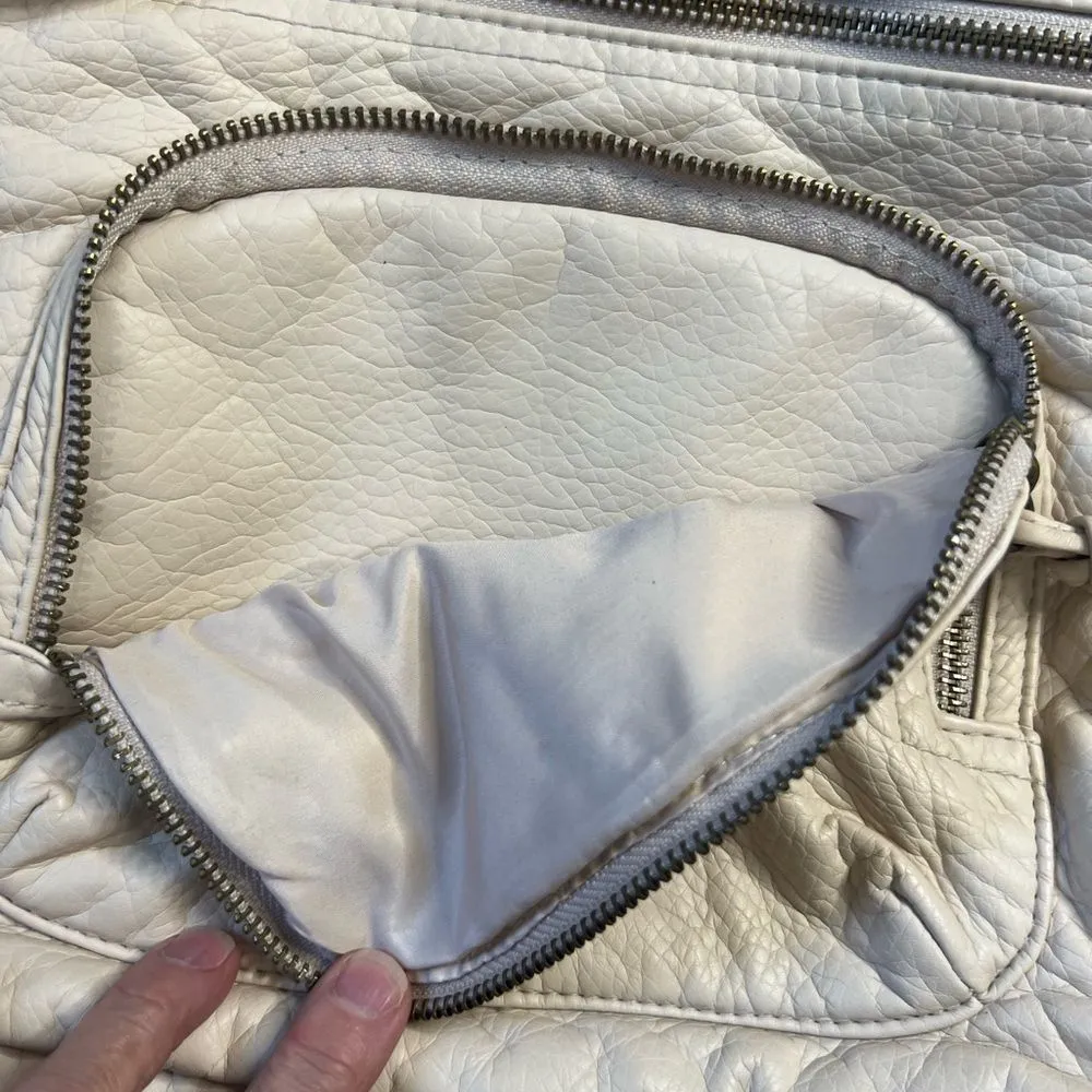 Cream Leather Backpack with Pom - Image 6
