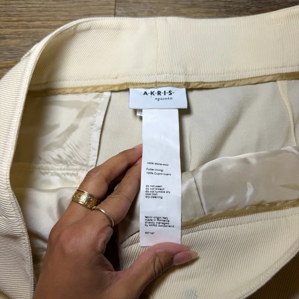 Akris Punto Cream Cropped Ankle Pants Women’s Size 14 Tailored Office Trousers - Image 4