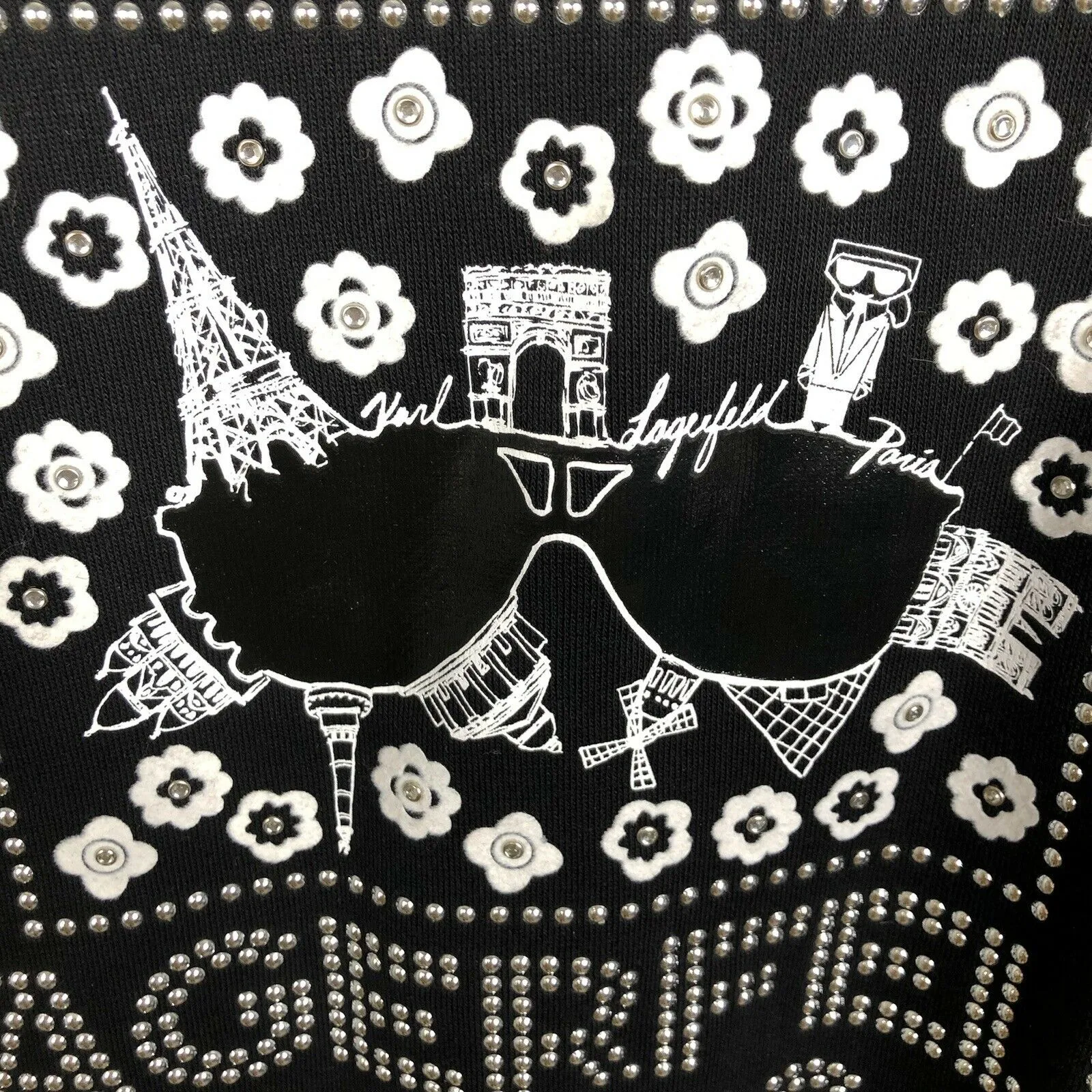 NEW KARL LAGERFELD PARIS Studded Logo Sunglasses Black Pullover Sweater Size XS - Image 10