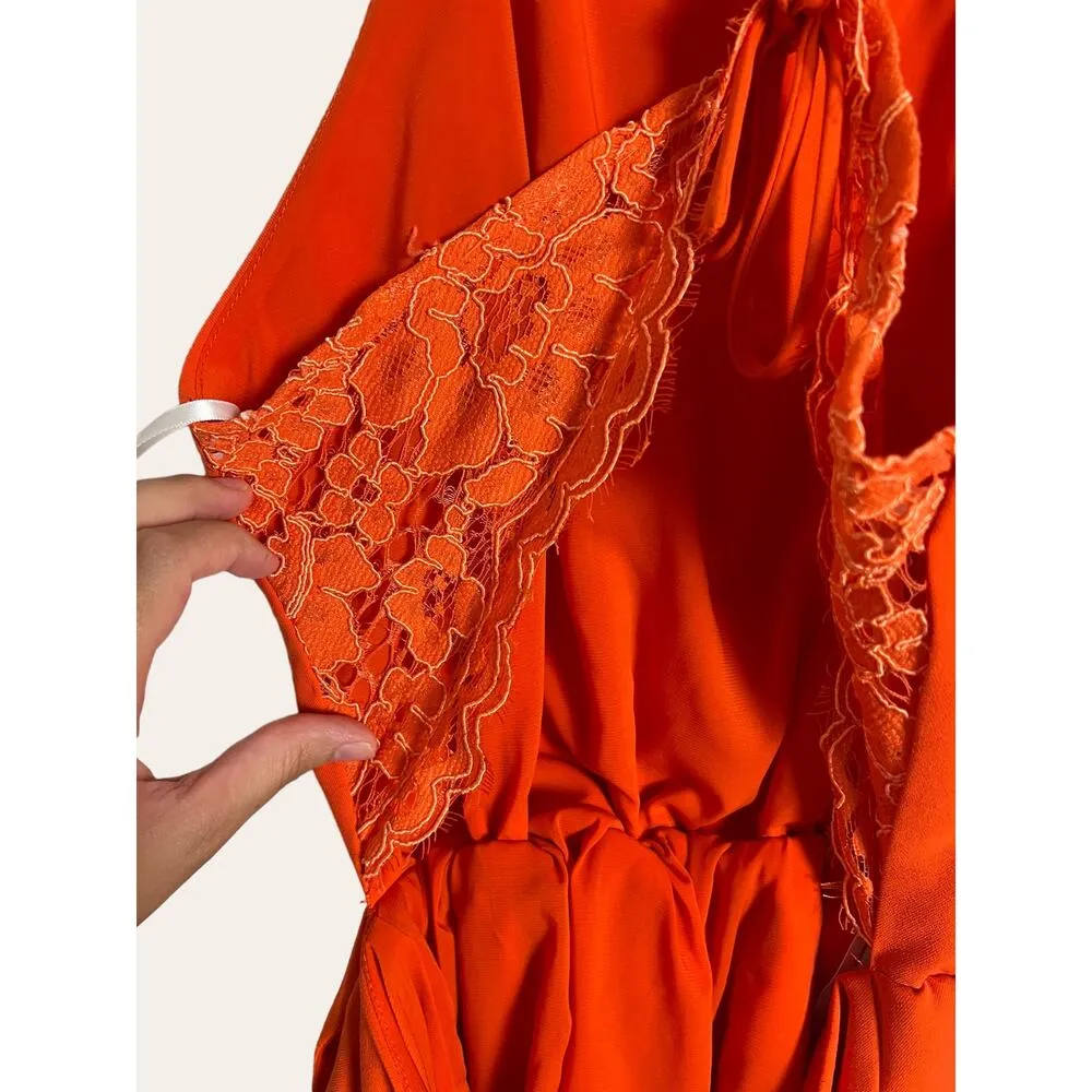 Revolve NBD Let It Go Orange Lace Strappy Sleeveless Romper Jumpsuit Size XS - Image 7