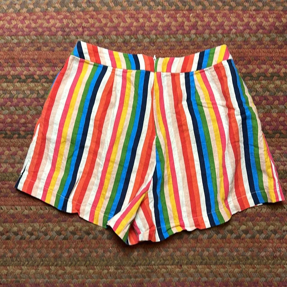Lush Clothing LUSH RAINBOW VERTICAL STRIPE LINEN SHORTS - Image 4