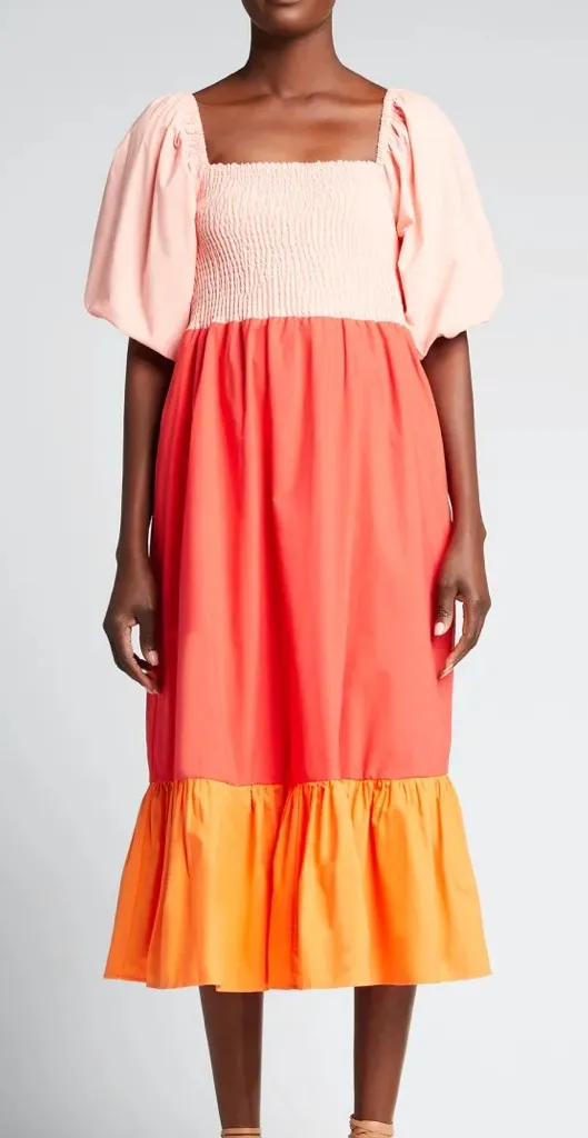 Rhode Eloise Strawberry Ruched Balloon Sleeve Midi Dress women’s medium coquette Pink - Image 1