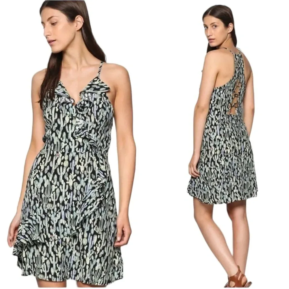 Ramy Brook Dress Halter Open Back Mini Dress Green Cactus Print Size XXS NWT - Image 2