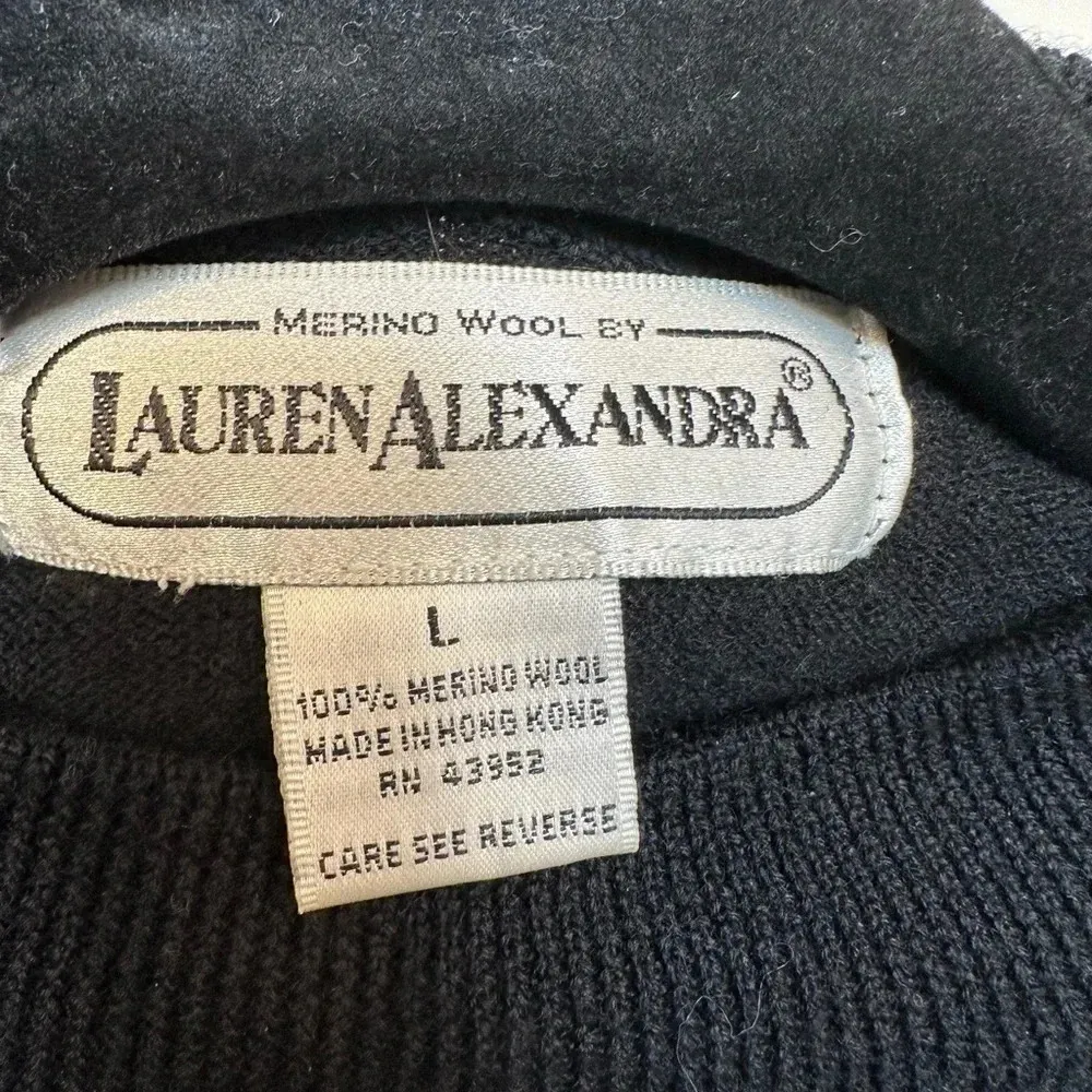 Vintage Lauren Alexandra | Black Merino Wool Sweater Women’s Size L Large - Image 3
