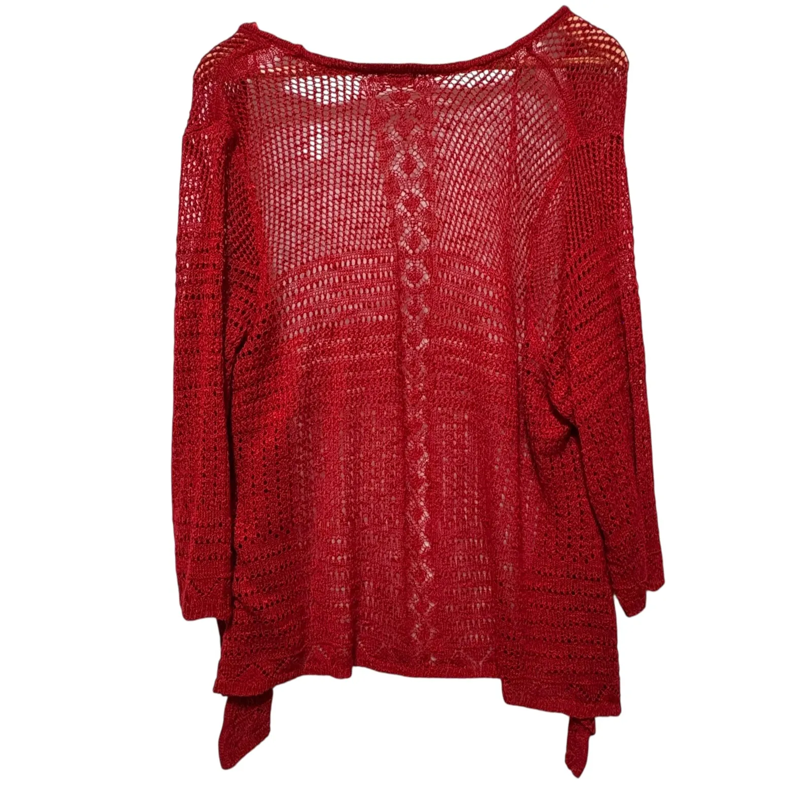 Westport Women Cardigan 3X‎ Red Open Knit Draped Handkerchief Boho Cowgirl Layer - Image 2