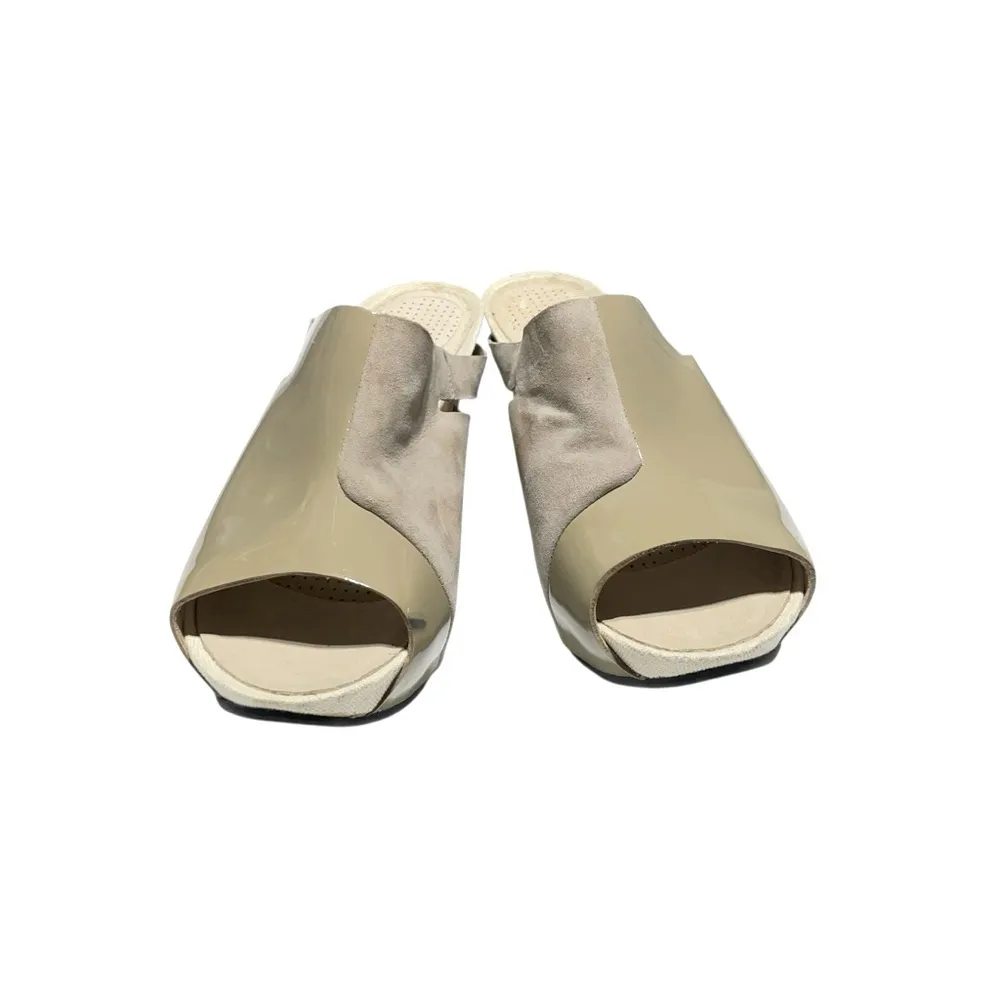 Tsubo Taupe Leather Wedge Slip Ons Womens 8 Lagom Scandi Chic Minimalist Office Tan - Image 12