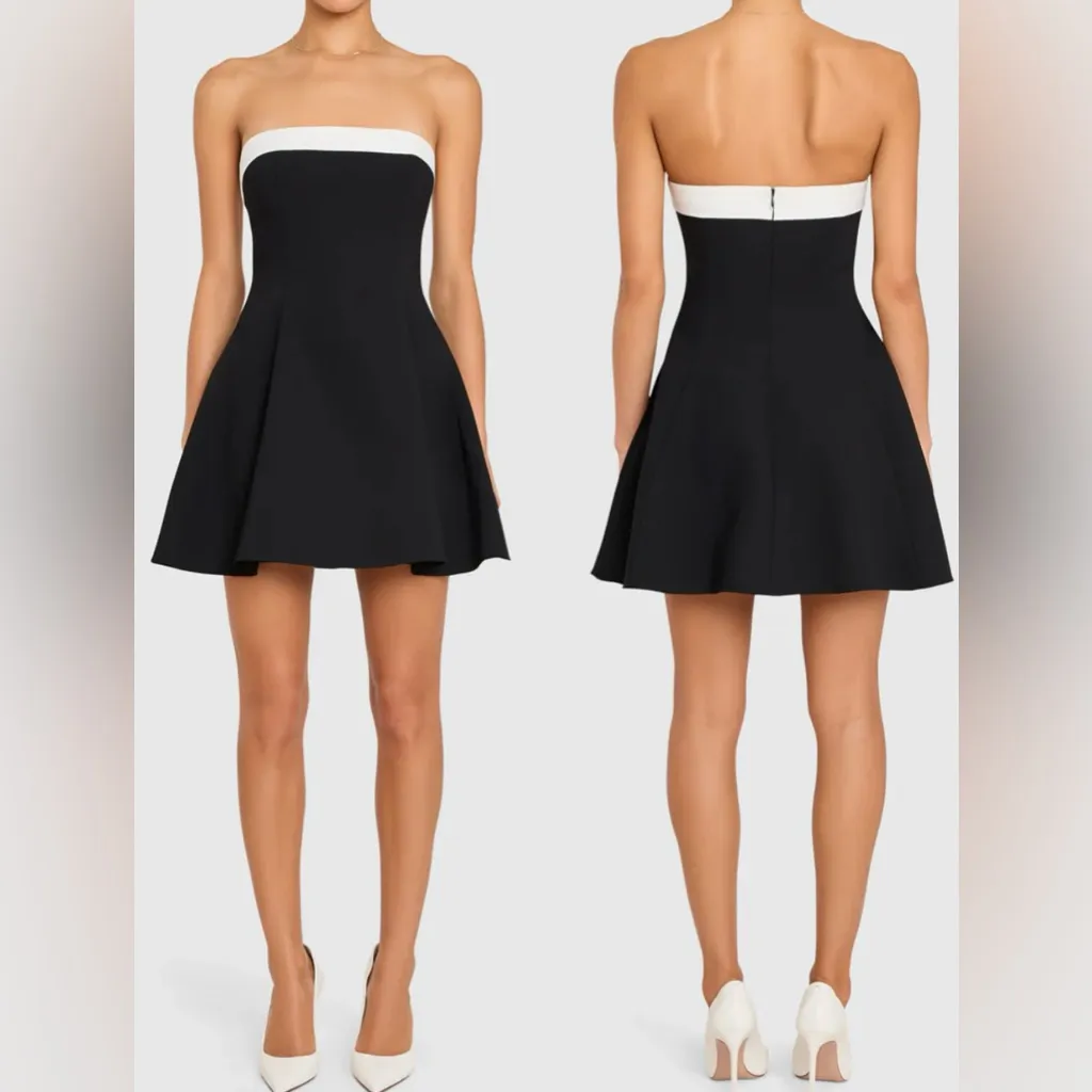 NEW AMANDA UPRICHARD Kerielle Strapless Mini dress Black Ivory SZ M - Image 2