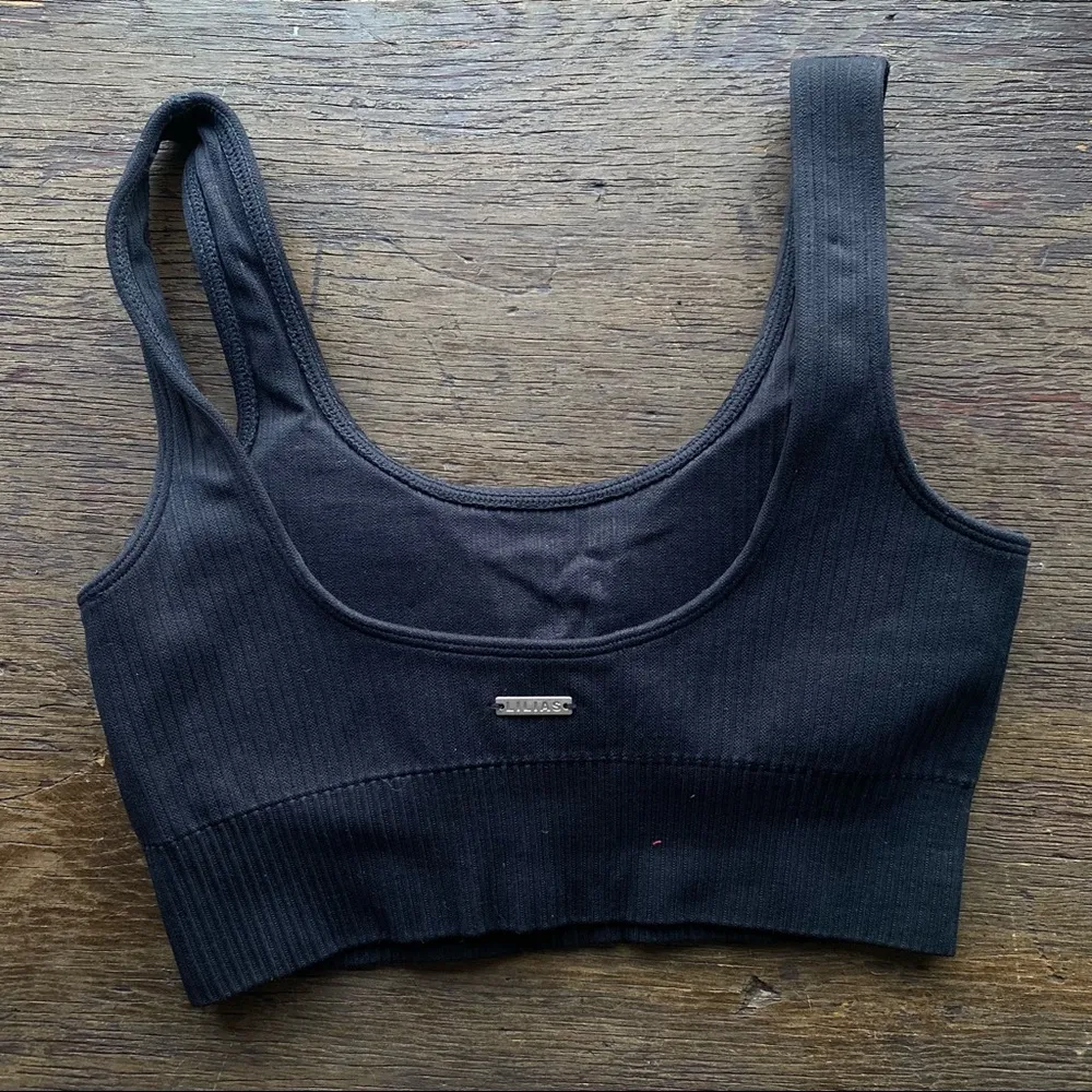 Lilias Active The Ribbed Knit Collection Black Sports Bra XS - Image 3