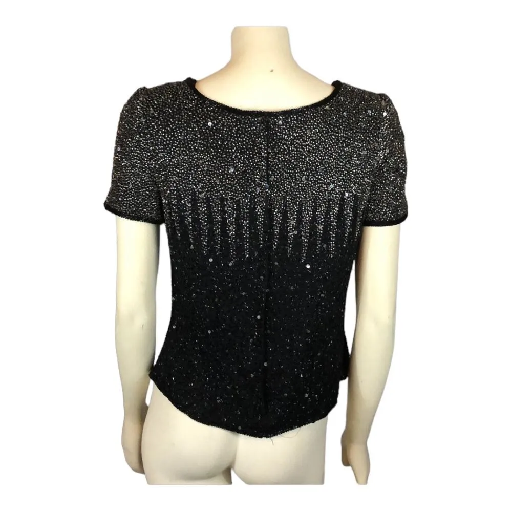 Vintage PAPÉLL BOUTIQUE Evening Beaded sequence short sleeve top size medium - Image 9