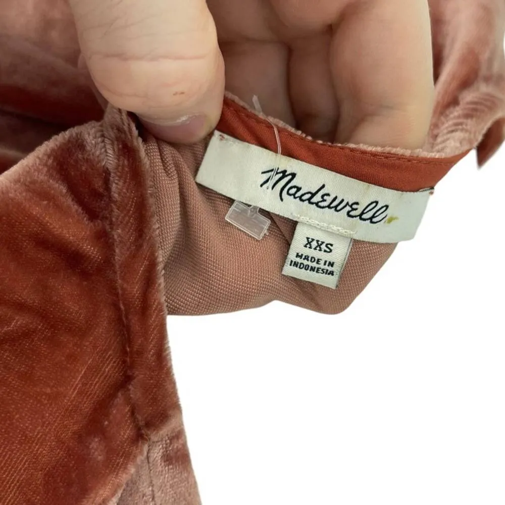 Madewell Women’s Flare Sleeve Orange Velvet Tulip-Sleeve Ruffle Top Size XXS - Image 5