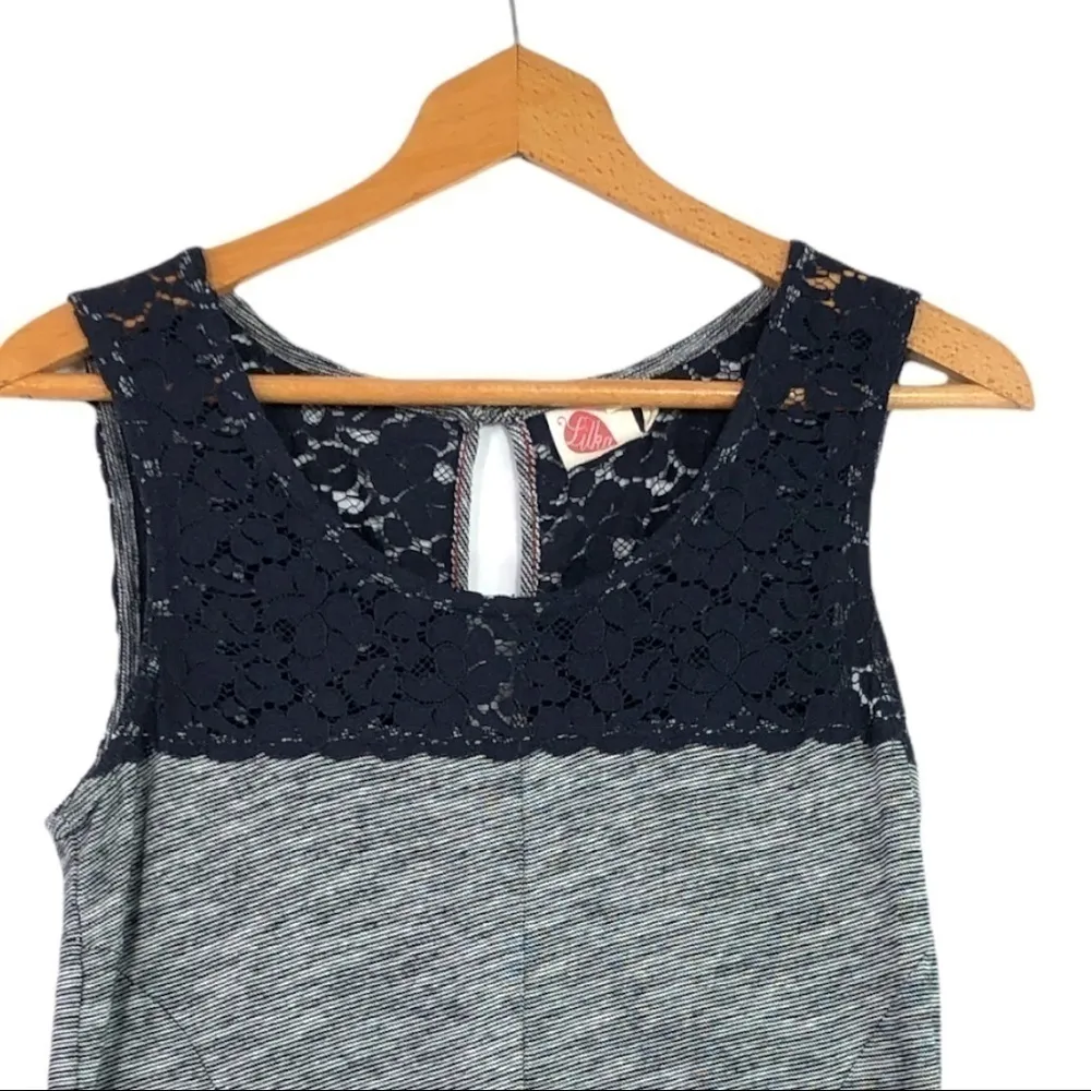 Anthro. Lilka - Esme Dress  Marled Grey w/ Navy Lace - Small - Image 3