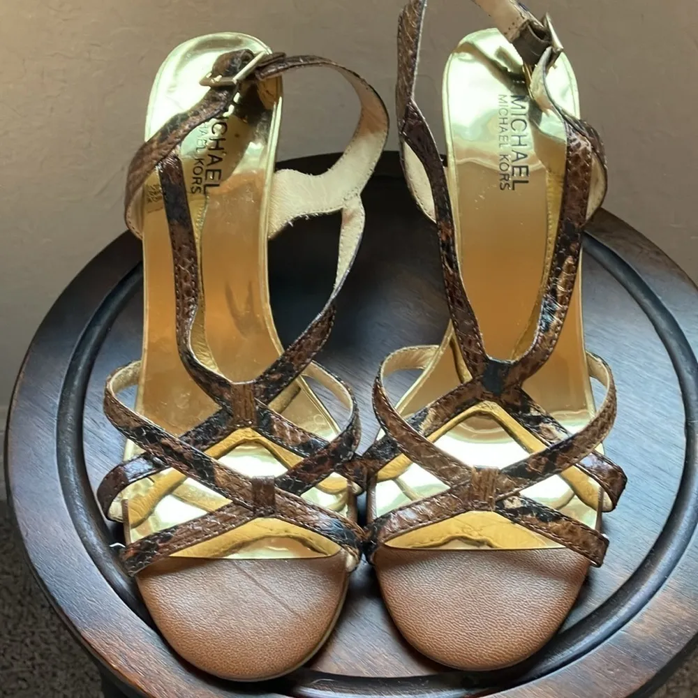 Michael Kors MICHAEL : Black/Brown Snakeskin Strappy Heel Sandal- 9 - Image 11