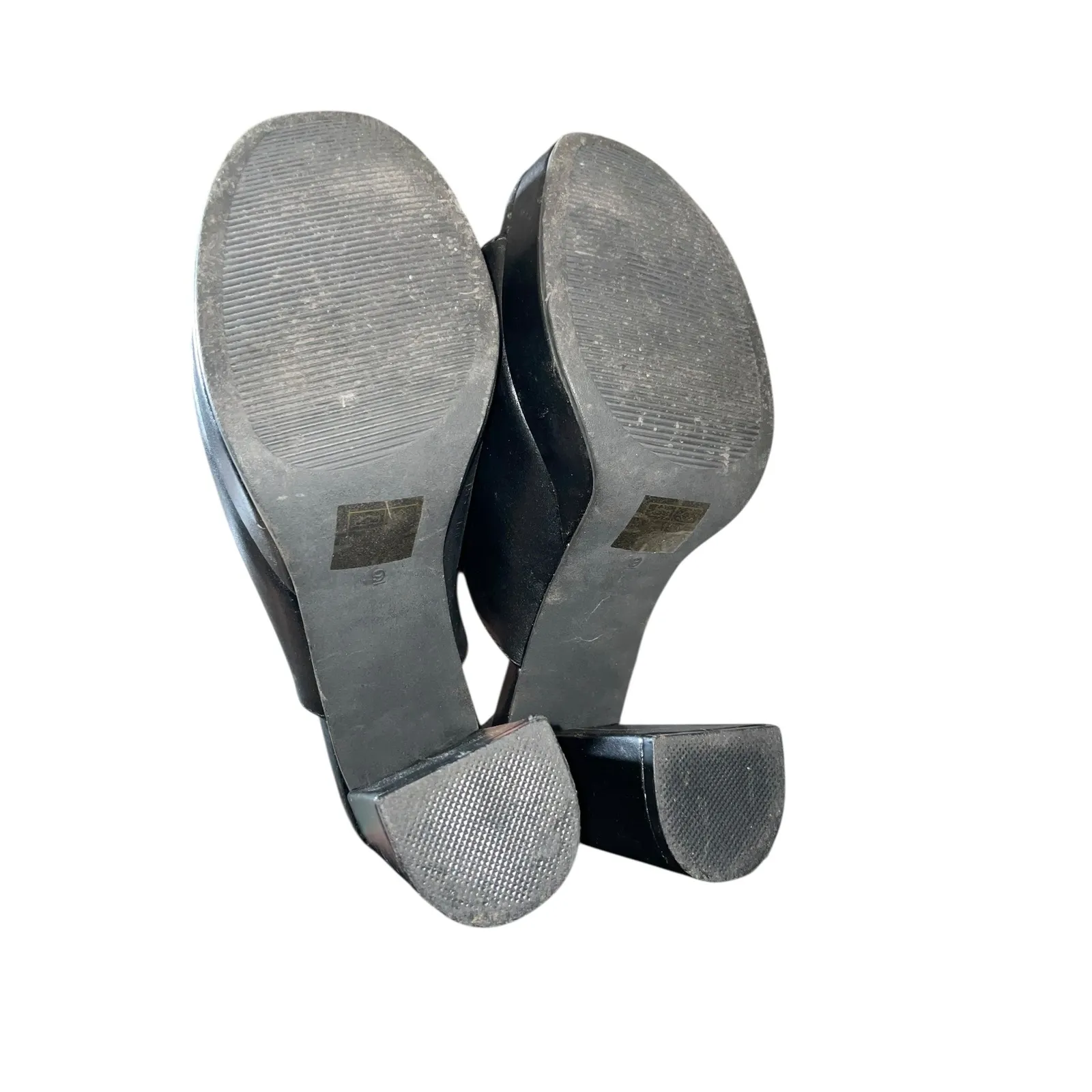 ROUGE Black Leather Open Toe Platform Chunky Heel Mules Women Size 9 - Image 5