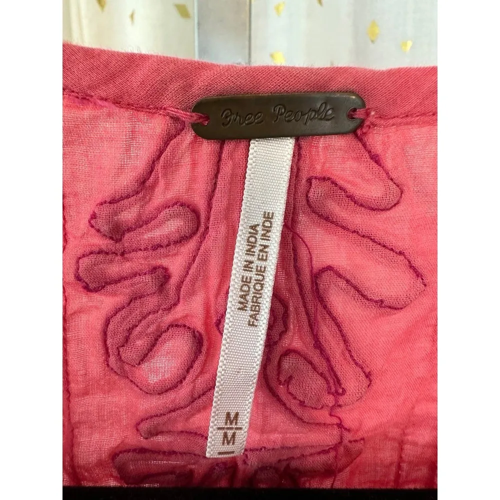 Embroidered Quills 100% Cotton Sheer Boxy Cut Bohemian Cropped Top M - Image 5