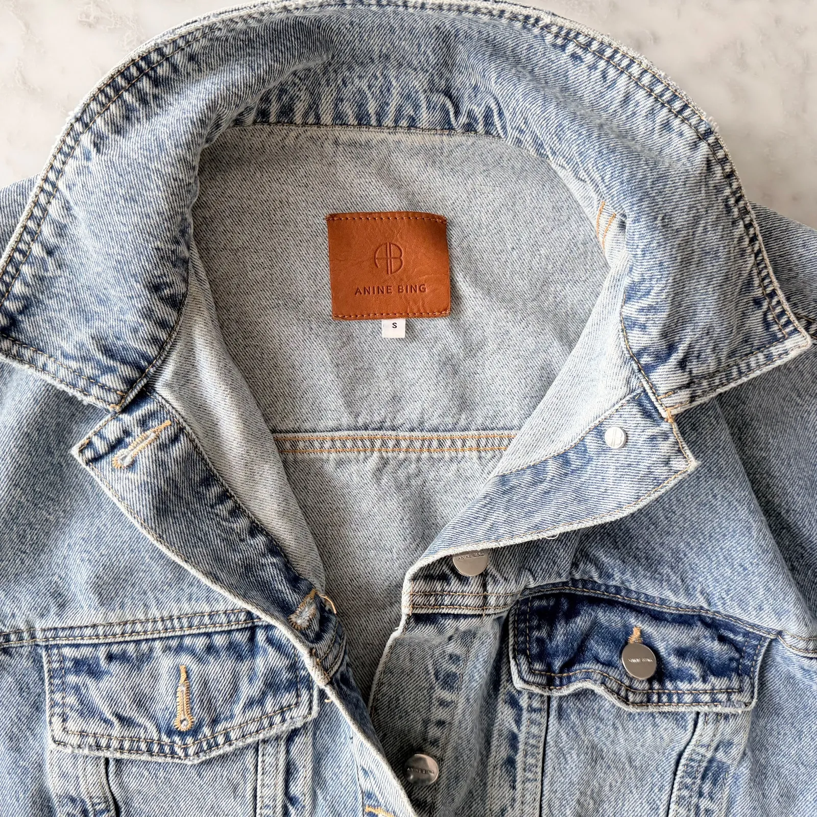 Anine Bing Rory Denim Jean Jacket Size Small Revolve Light Blue Distressed USA - Image 3